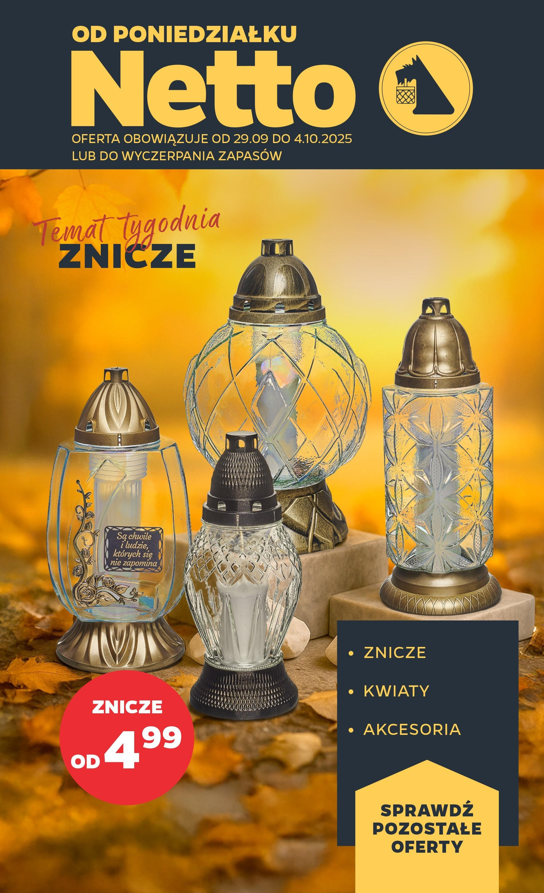 Netto gazetka - Spożywcza od 29.09.2025 - Aktualne promocje | Strona: 27 | Produkty: Znicze, Kwiaty