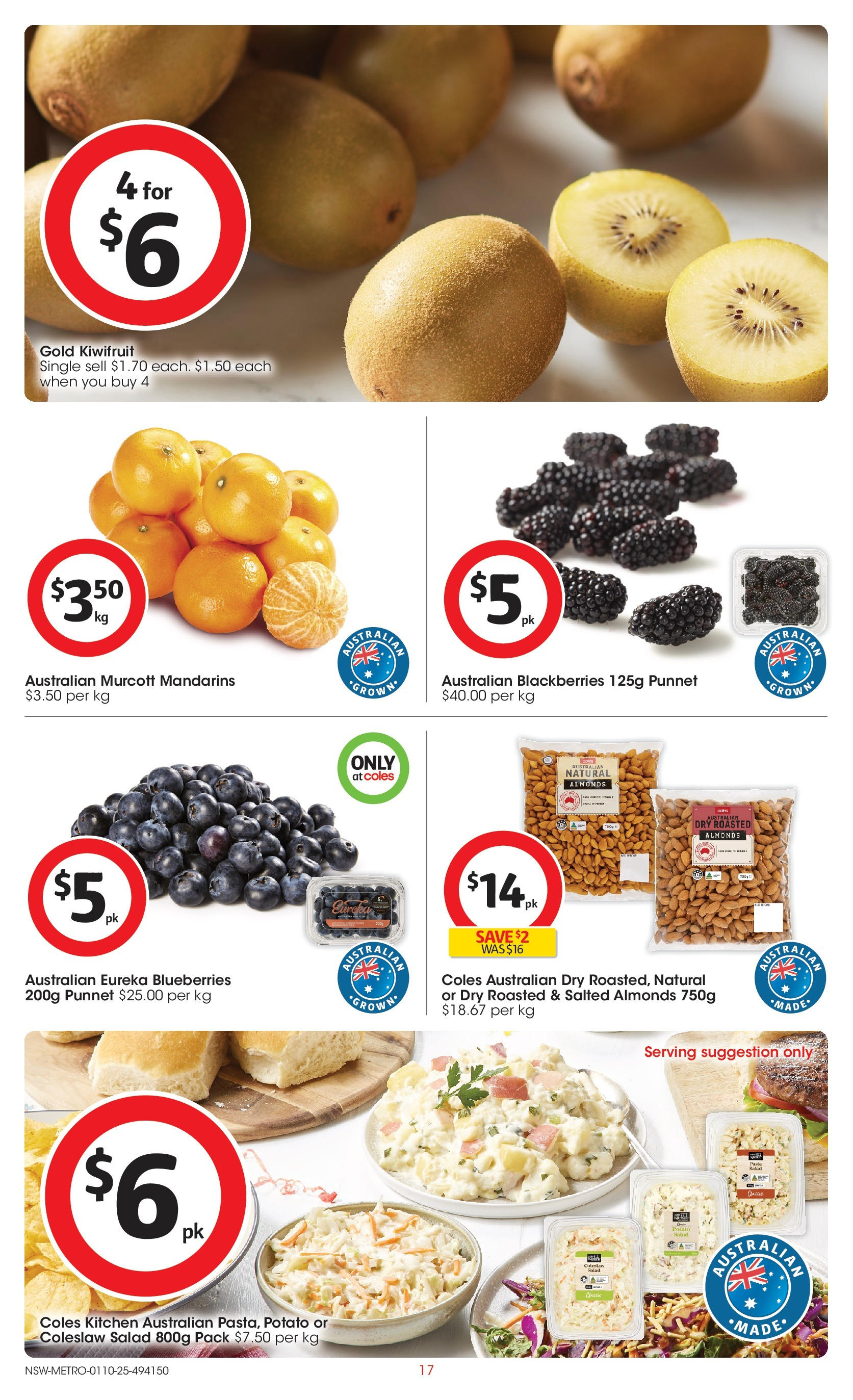 ﻿﻿Coles catalogue valid from 30/09/2025 > Online Australia | Page: 17 | Products: Almonds, Kiwifruit, Mandarins, Salad