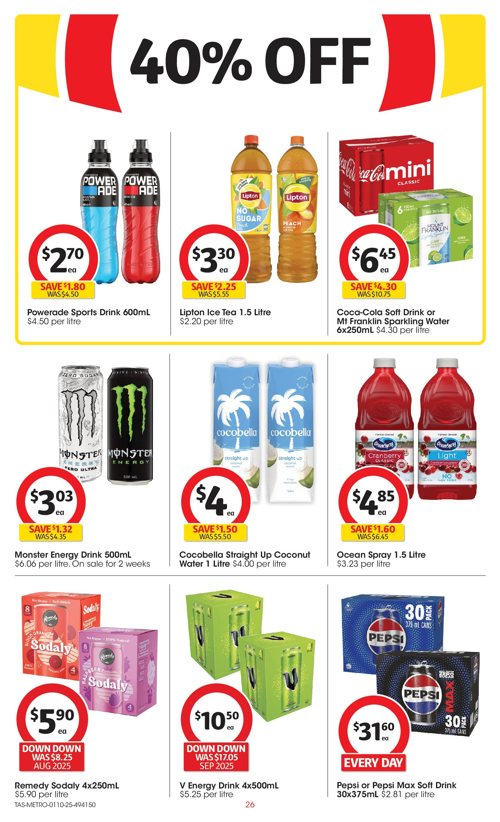 ﻿﻿Coles catalogue valid from 30/09/2025 > Online Australia | Page: 26 | Products: Energy drink, Tea, Pepsi, Lime