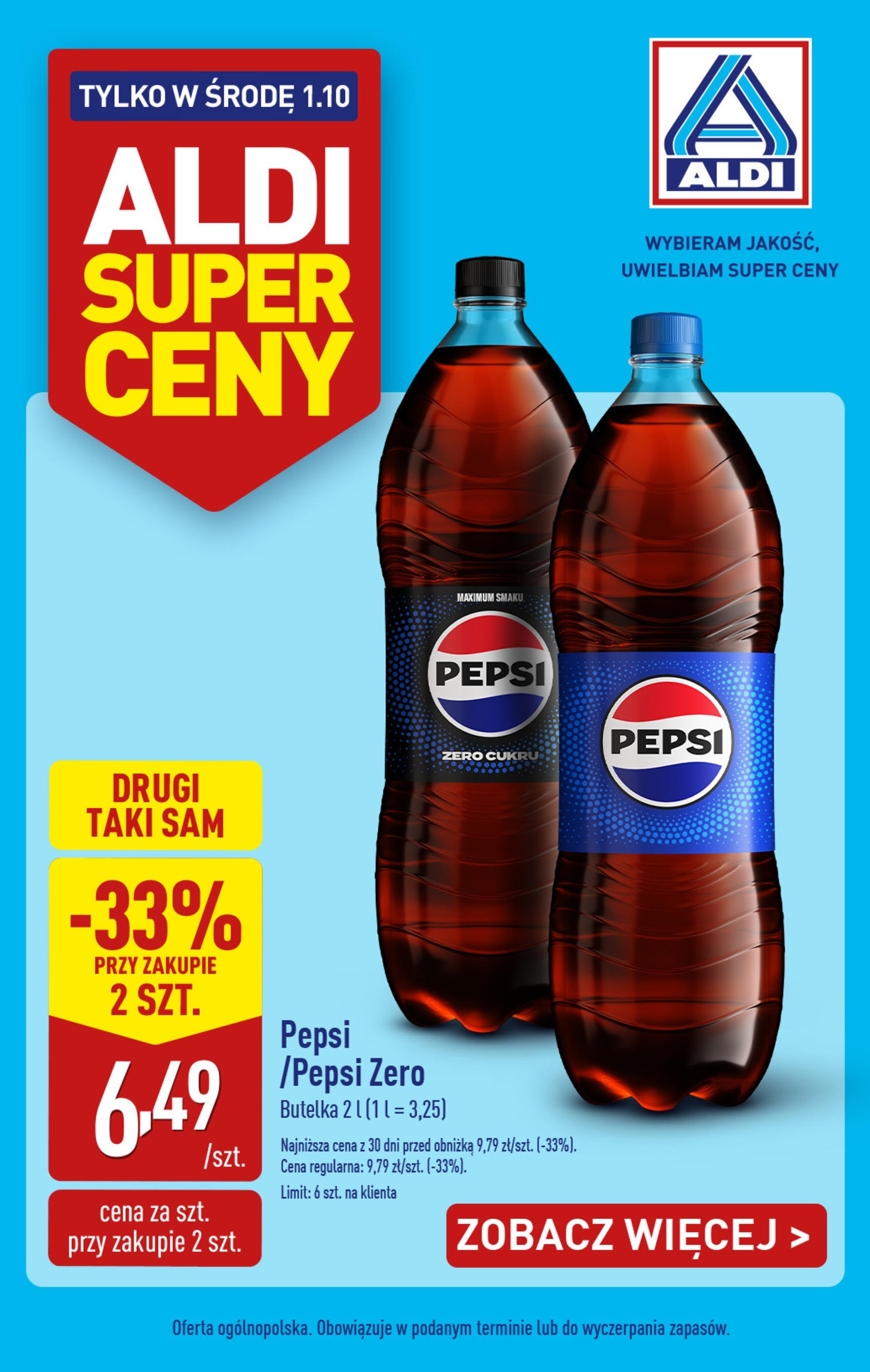 Aldi Gazetka - Tylko w środę od 01.10.2025 - Ulotka PDF, promocje | Strona: 1 | Produkty: Pepsi