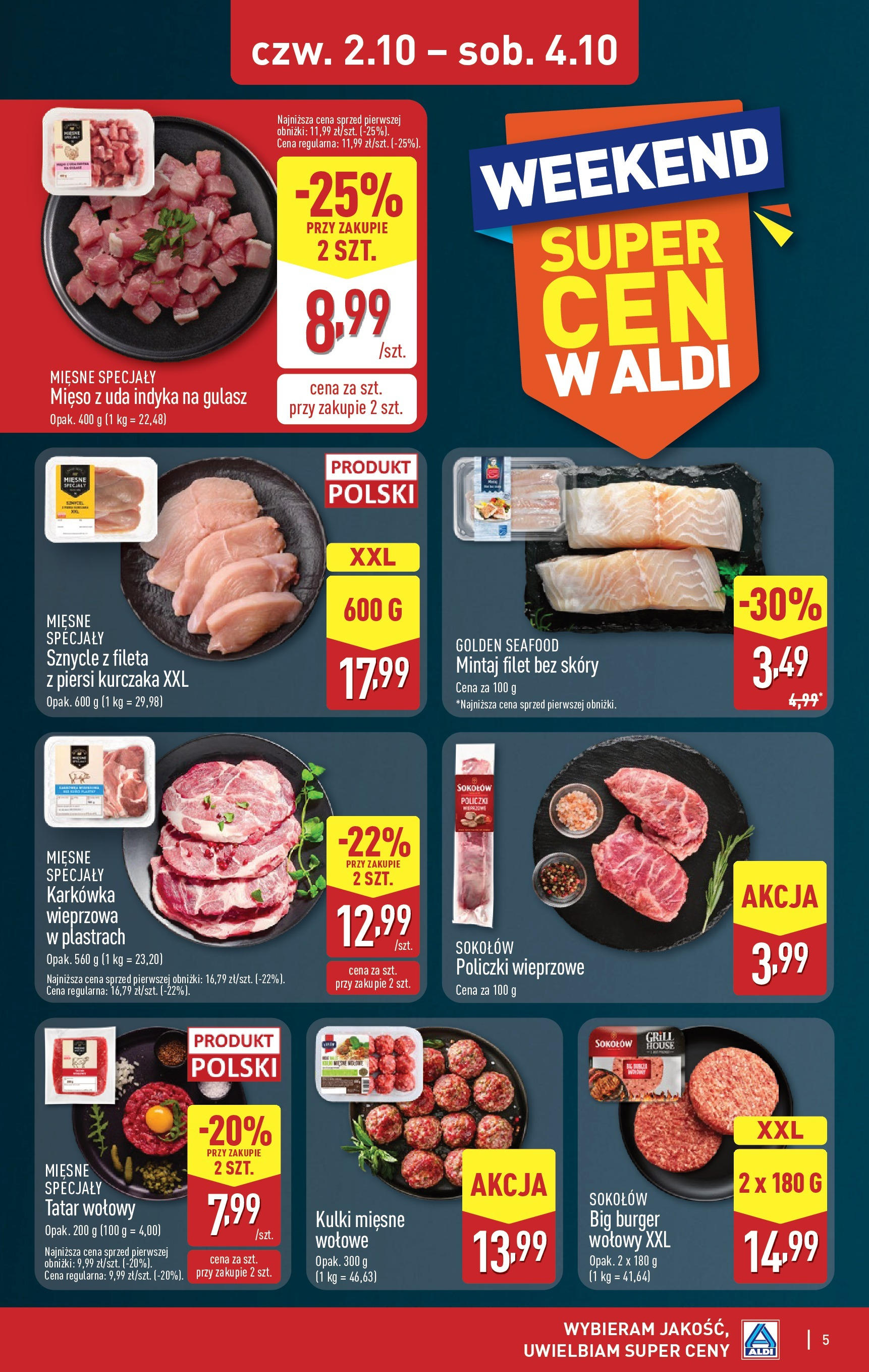 Aldi Gazetka - Okazje na weekend od 02.10.2025 - Ulotka PDF, promocje | Strona: 5 | Produkty: Tatar wołowy, Mięso, Mintaj, Tatar