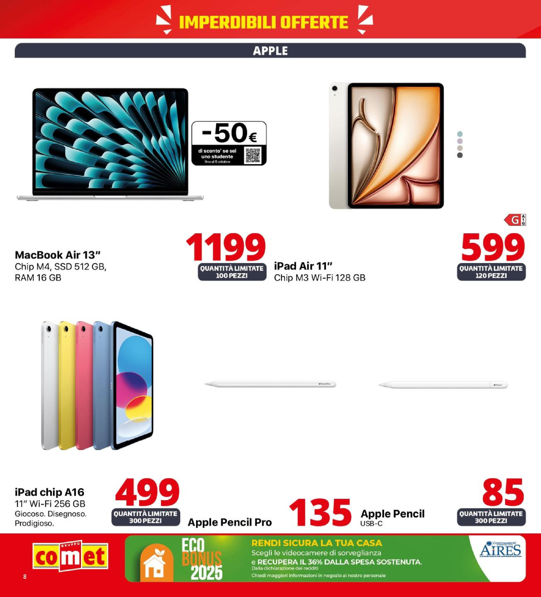 Nuovo Volantino Comet	 dal 26/09/2025 > offerte anteprima 🛍️ | Pagina: 8 | Prodotti: Macbook air, Ipad, Macbook