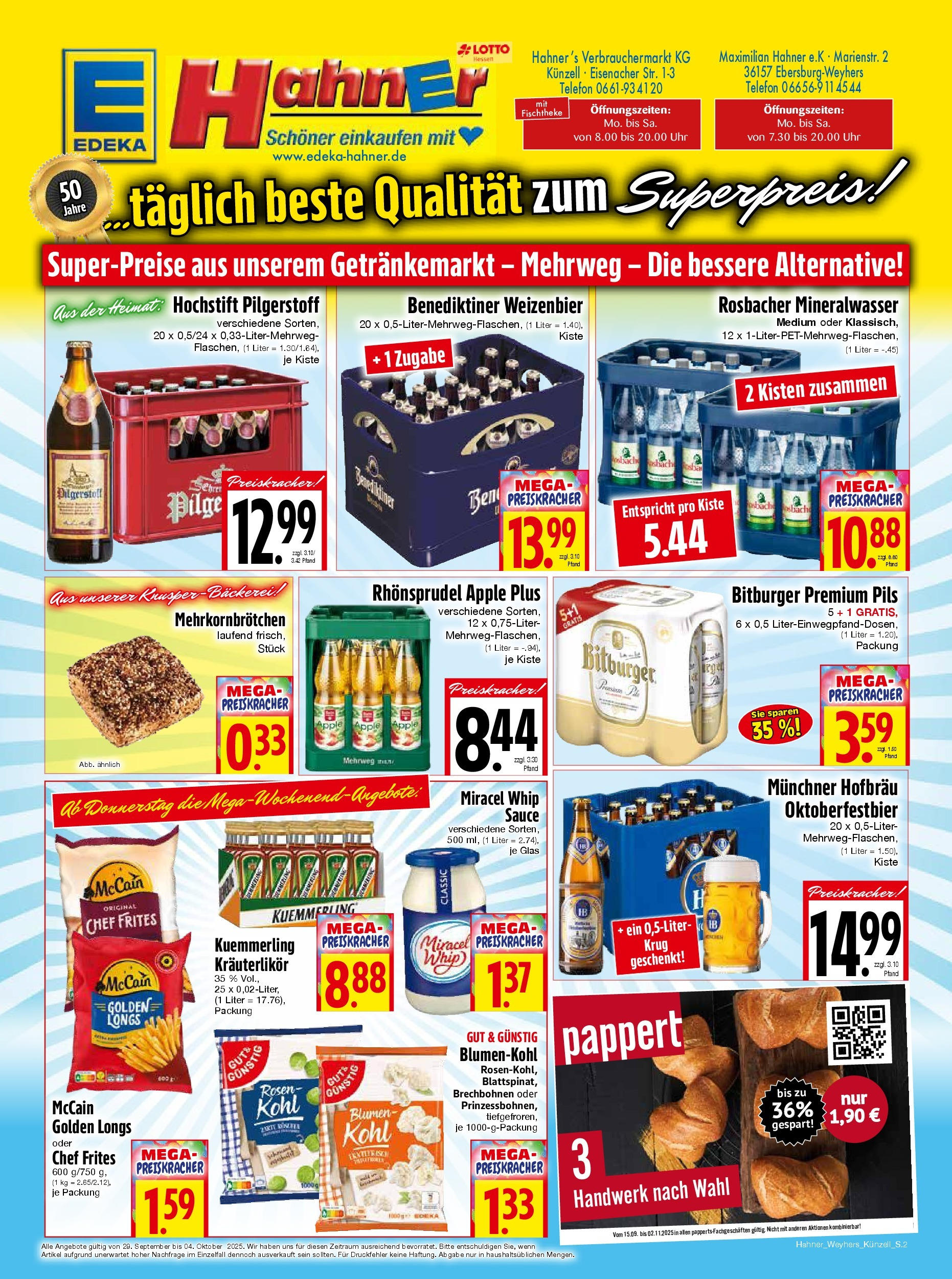 Entdecke - Edeka Hahner: Wochenangebote (ab 28.09.2025) zum Blättern | Seite: 2 | Produkte: Miracel whip, Mineralwasser, Kuemmerling, Uhr