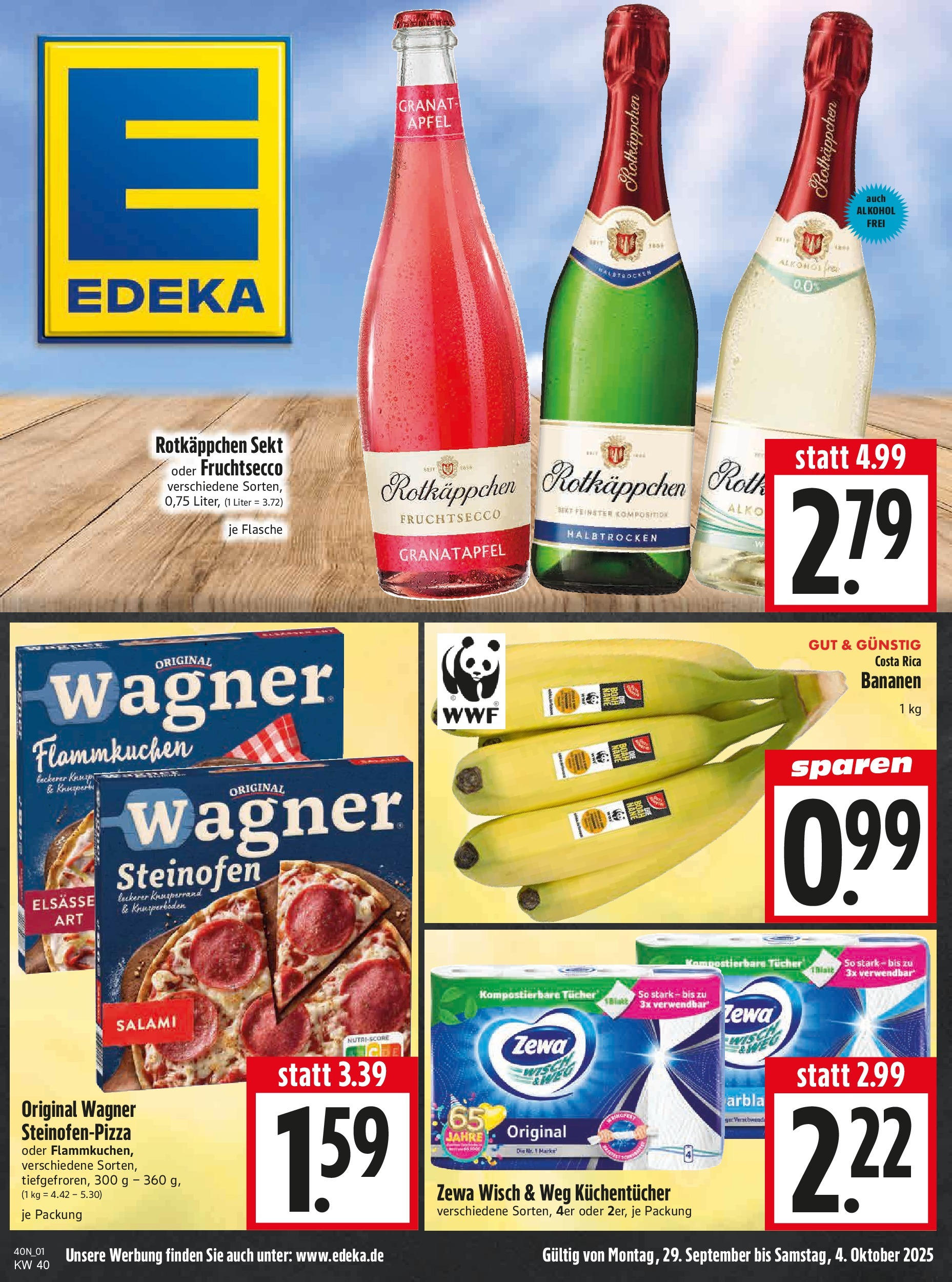 Entdecke - Edeka Hahner: Wochenangebote (ab 28.09.2025) zum Blättern | Seite: 3 | Produkte: Granatapfel, Sekt, Bananen, Zewa