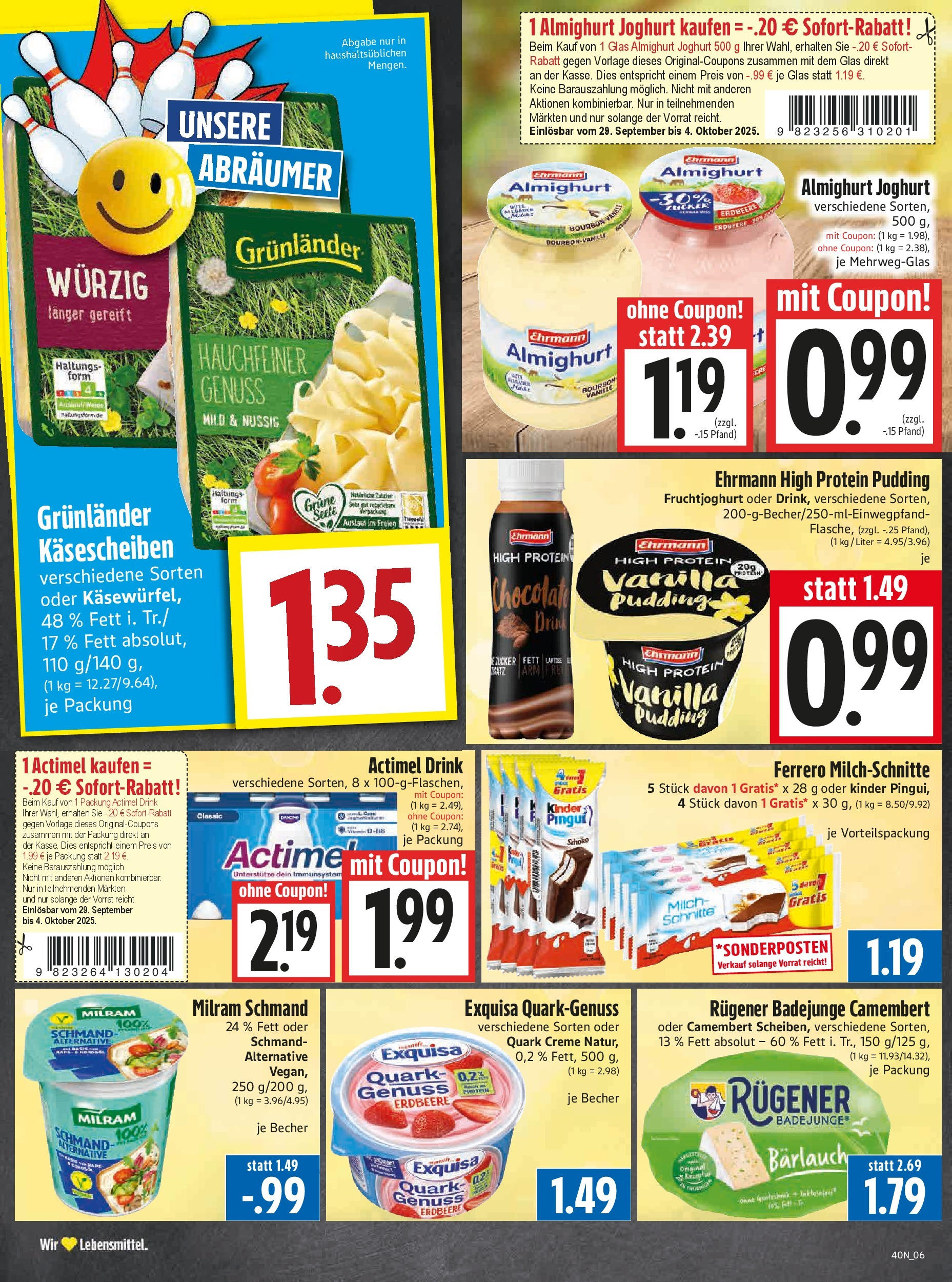 Entdecke - Edeka Hahner: Wochenangebote (ab 28.09.2025) zum Blättern | Seite: 8 | Produkte: Quark, Milch, Exquisa, Grunlander