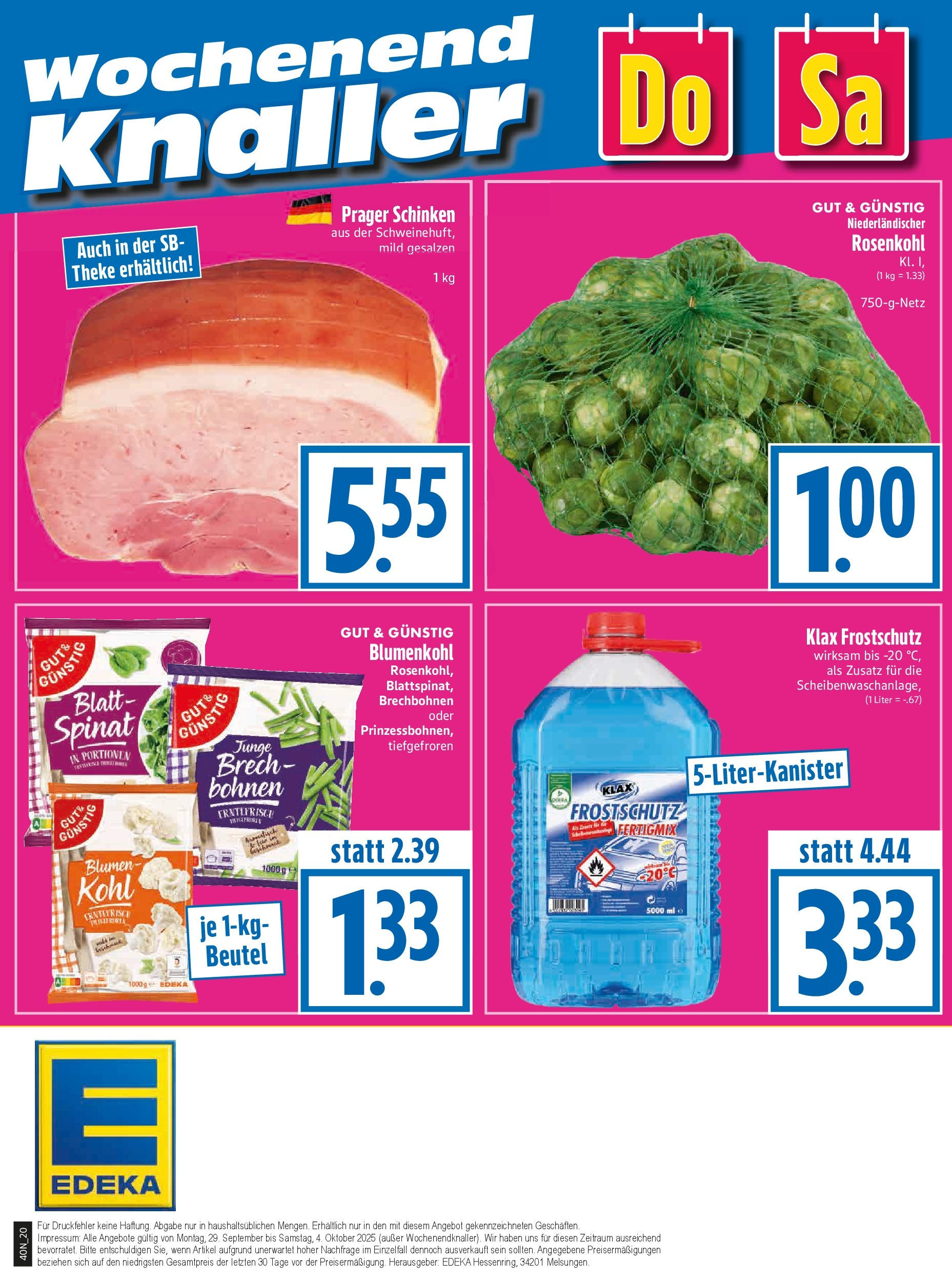Entdecke - Edeka Hahner: Wochenangebote (ab 28.09.2025) zum Blättern | Seite: 22 | Produkte: Theke, Blumen, Blumenkohl, Schinken