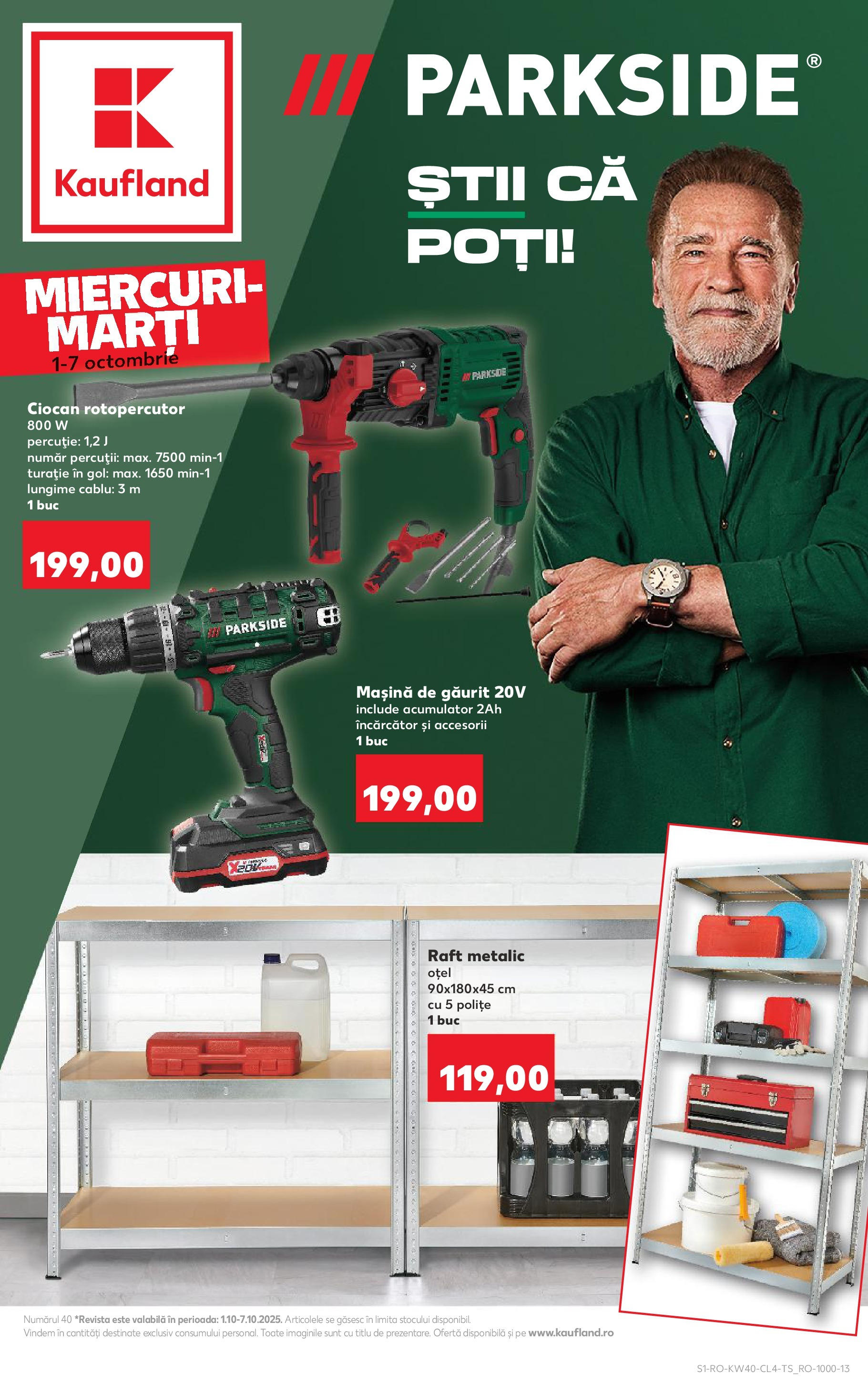 Catalog Kaufland - București 01.10.2025 - Revista si Oferta | Pagină: 1 | Produse: Mașină de găurit, Încărcător, Ciocan rotopercutor, Raft