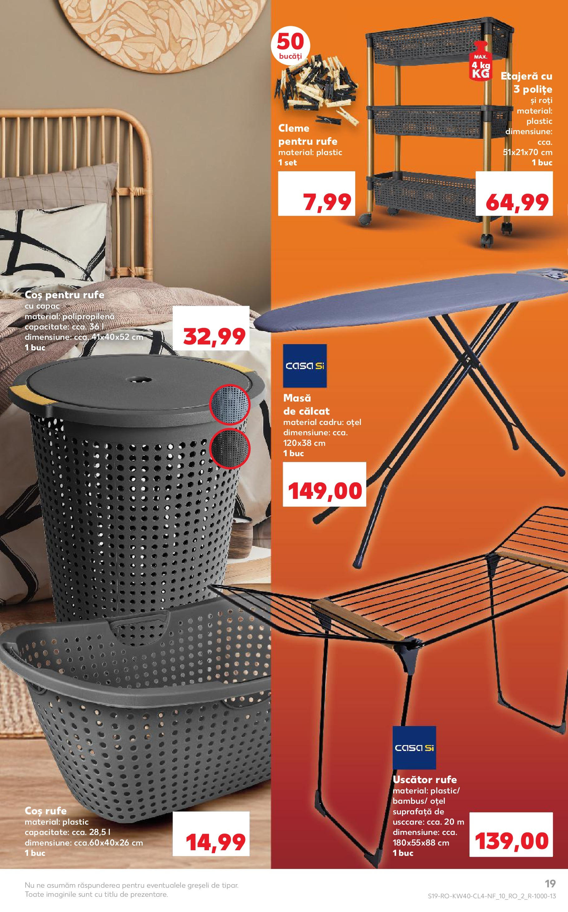 Catalog Kaufland - București 01.10.2025 - Revista si Oferta | Pagină: 19 | Produse: Coș, Uscător rufe, Masă, Masă de călcat