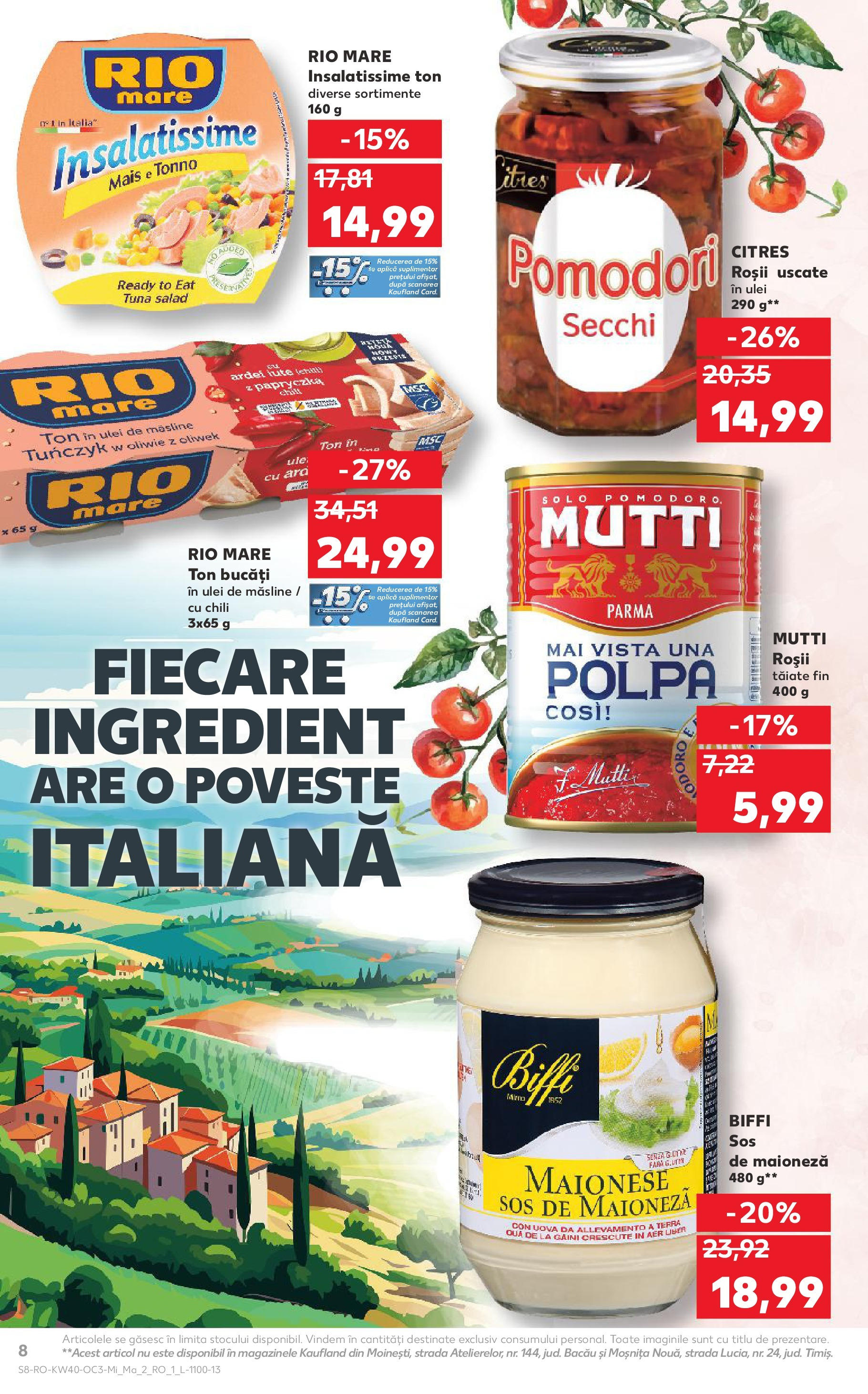 Catalog Kaufland - Tulcea 01.10.2025 - Revista si Oferta | Pagină: 8 | Produse: Măsline, Roșii, Maioneză, Sos