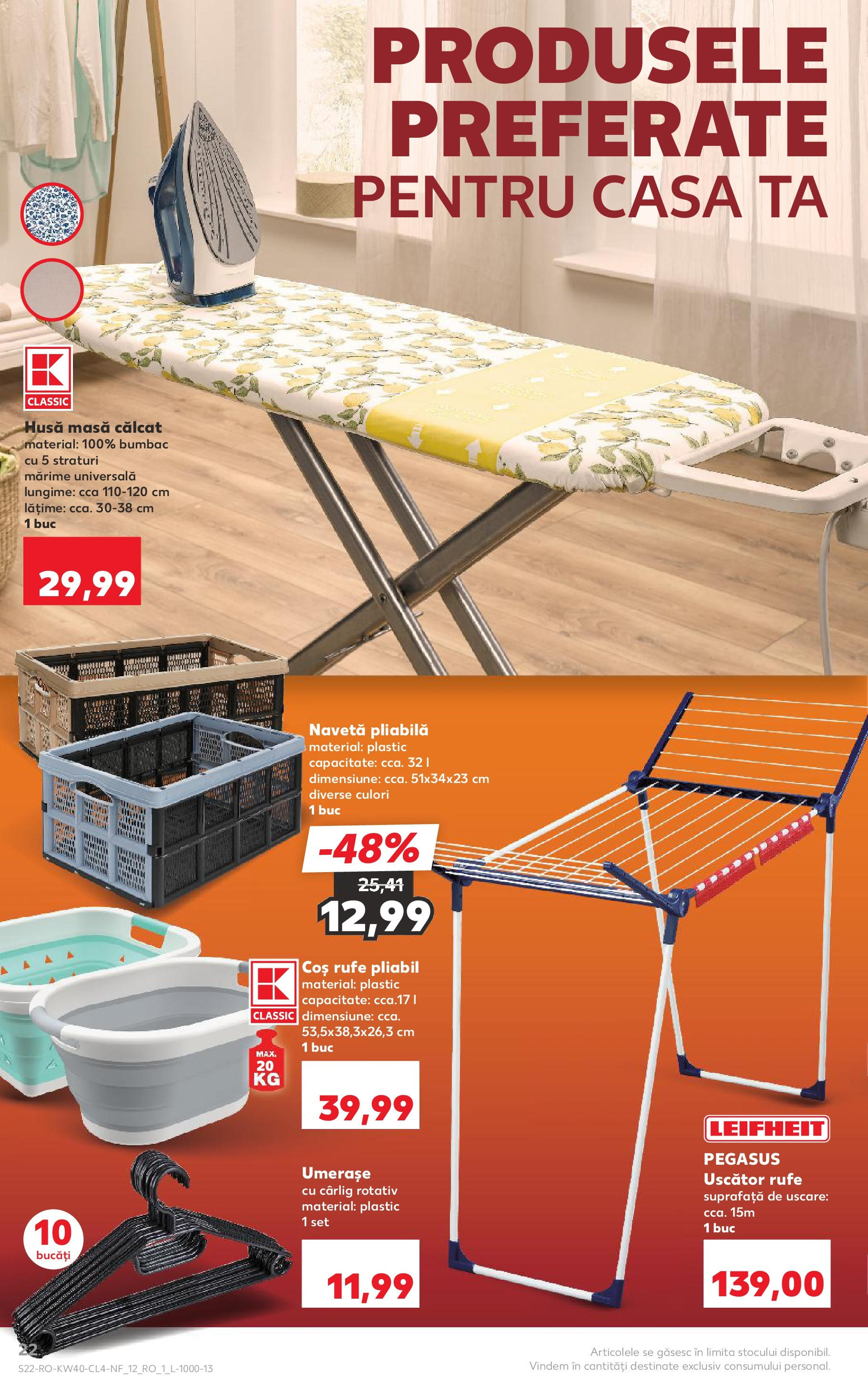 Catalog Kaufland - București 01.10.2025 - Revista si Oferta | Pagină: 22 | Produse: Uscător, Coș, Uscător rufe, Masă