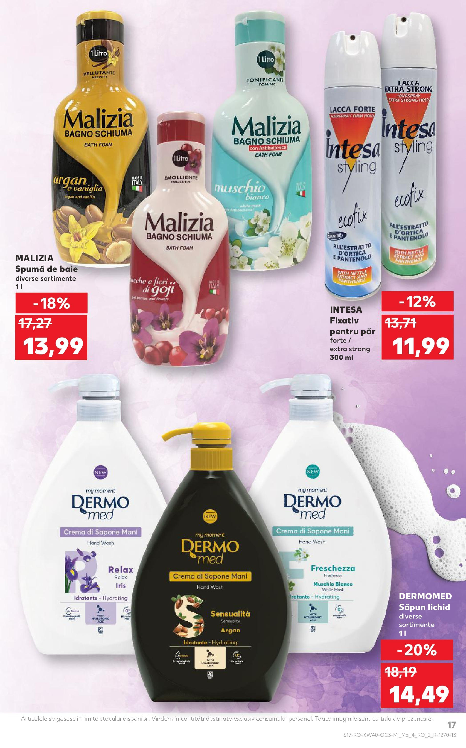 Catalog Kaufland - Tulcea 01.10.2025 - Revista si Oferta | Pagină: 17 | Produse: Cremă, Săpun, Spumă de baie, Fixativ pentru păr