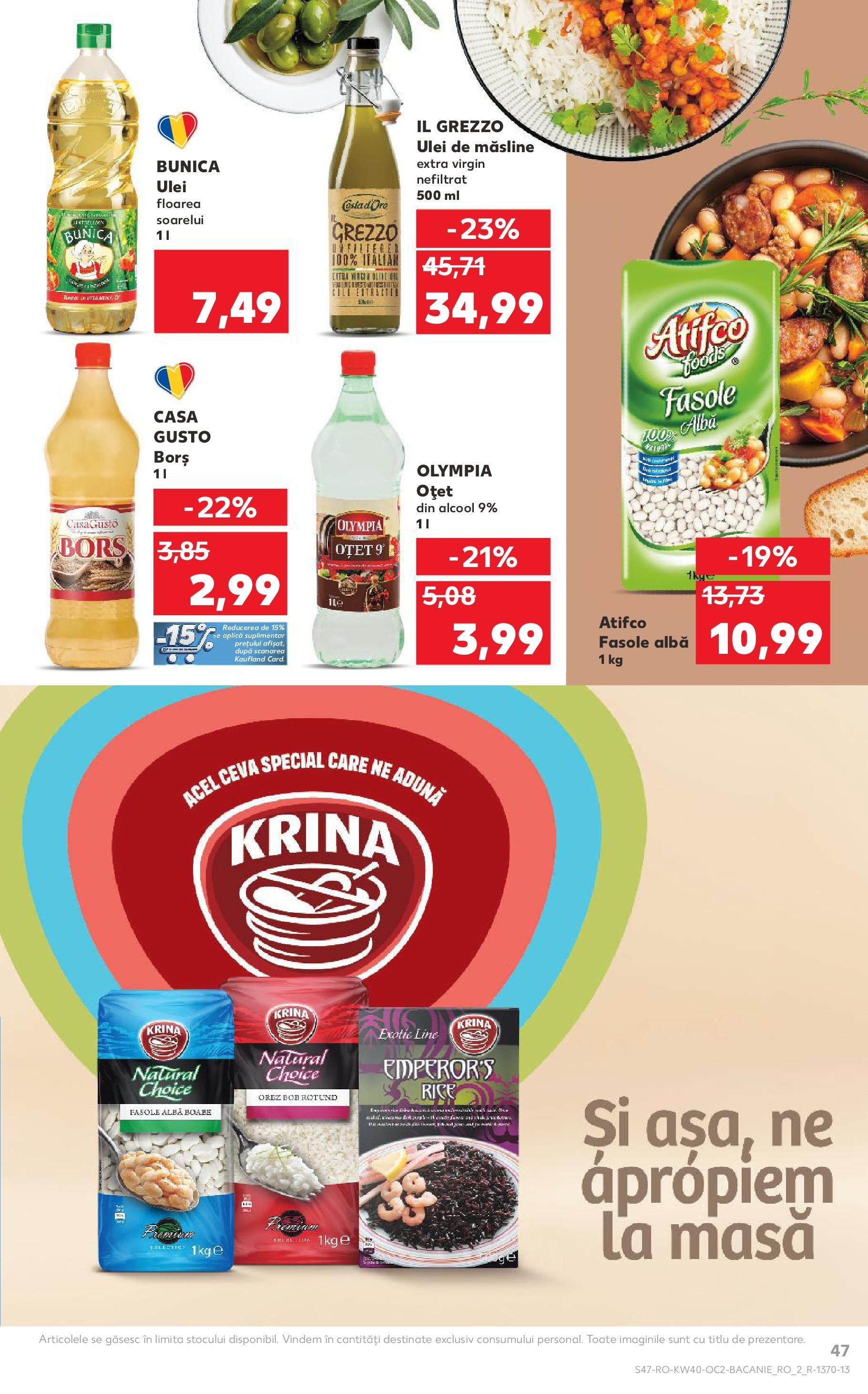 Catalog Kaufland - Tulcea 01.10.2025 - Revista si Oferta | Pagină: 47 | Produse: Masă, Borș, Ulei, Oțet