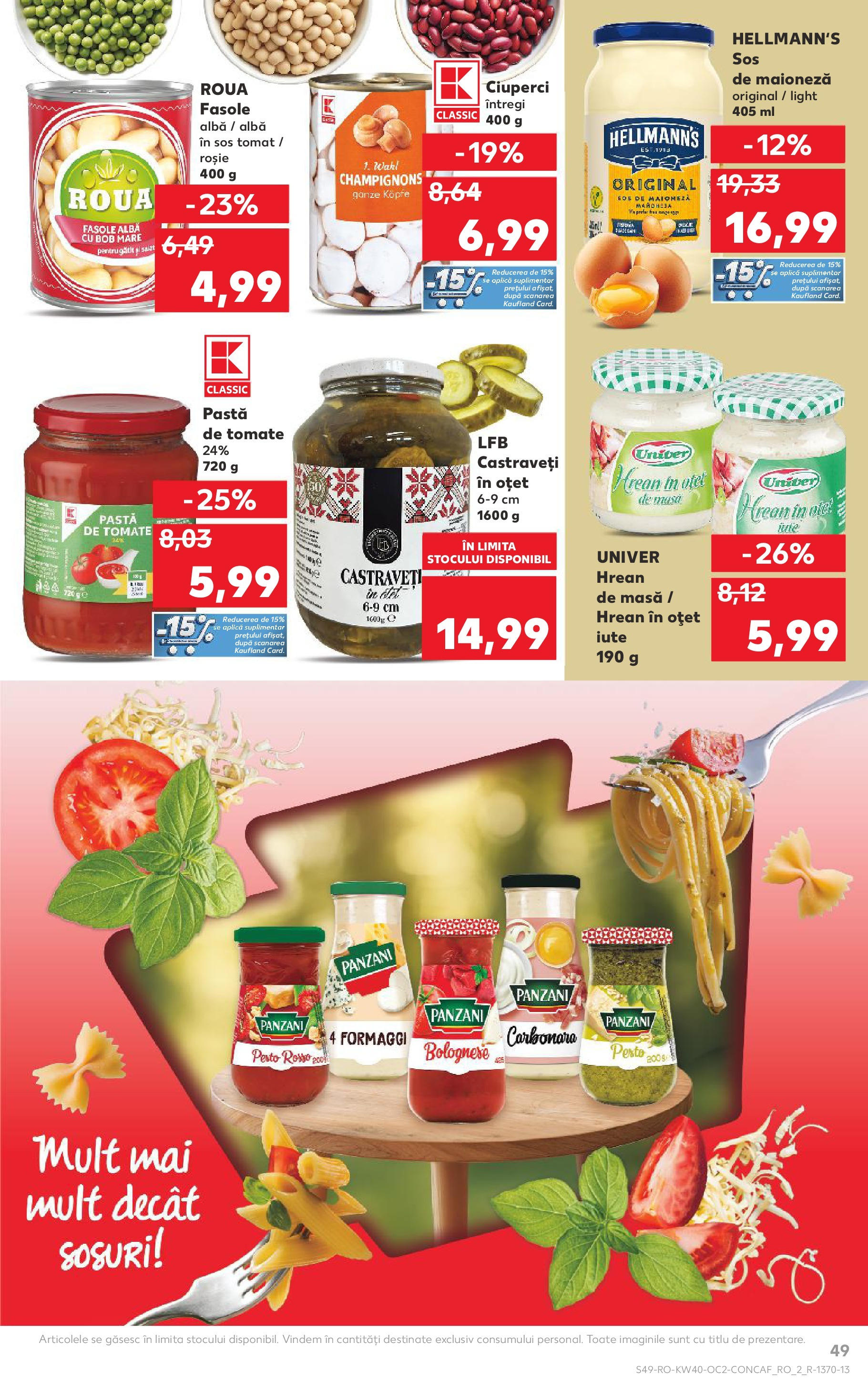 Catalog Kaufland - Tulcea 01.10.2025 - Revista si Oferta | Pagină: 49 | Produse: Oțet, Paste, Castraveți, Maioneză
