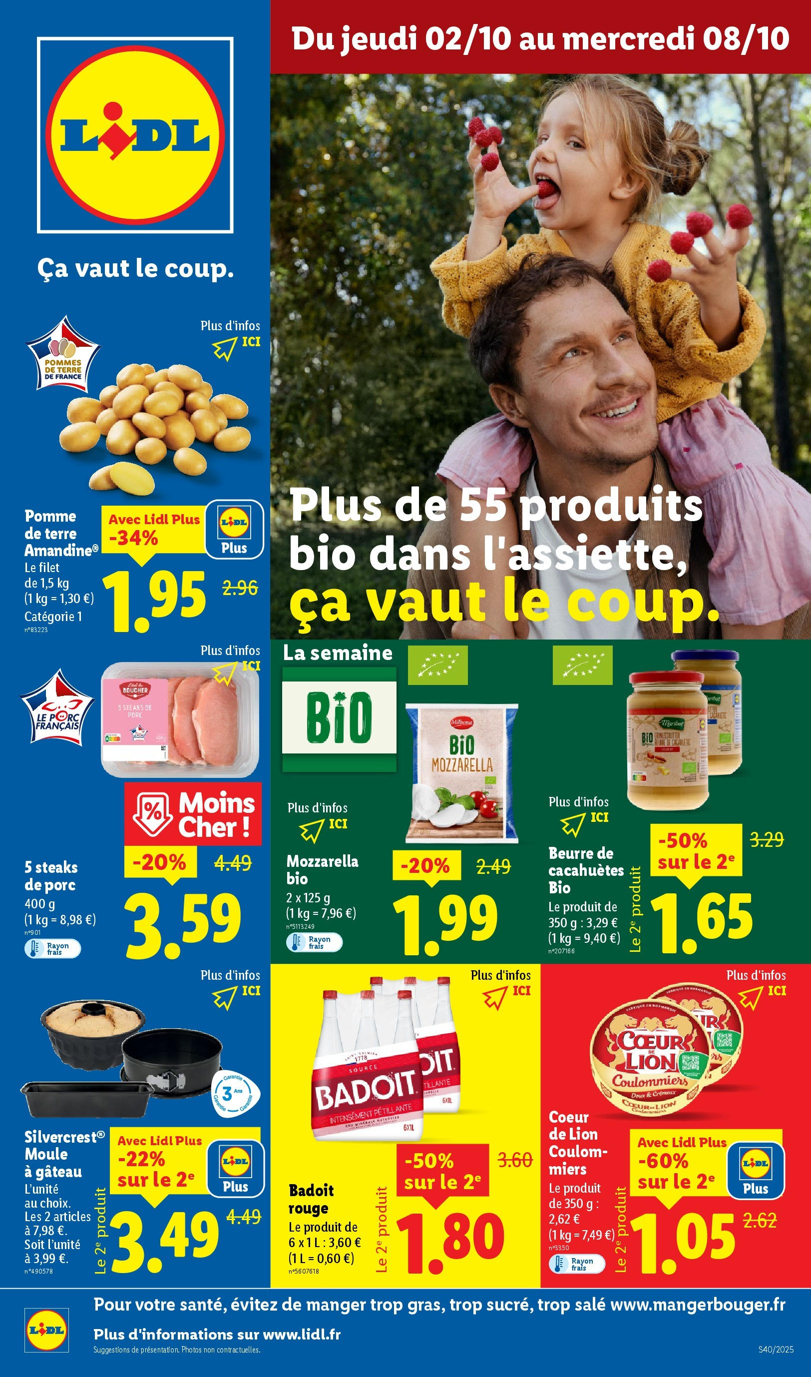 Catalogue LIDL du 01/10/2025 | Promo prospectus en ligne | Page: 1 | Produits: Badoit, Beurre de cacahuètes, Beurre, Porc