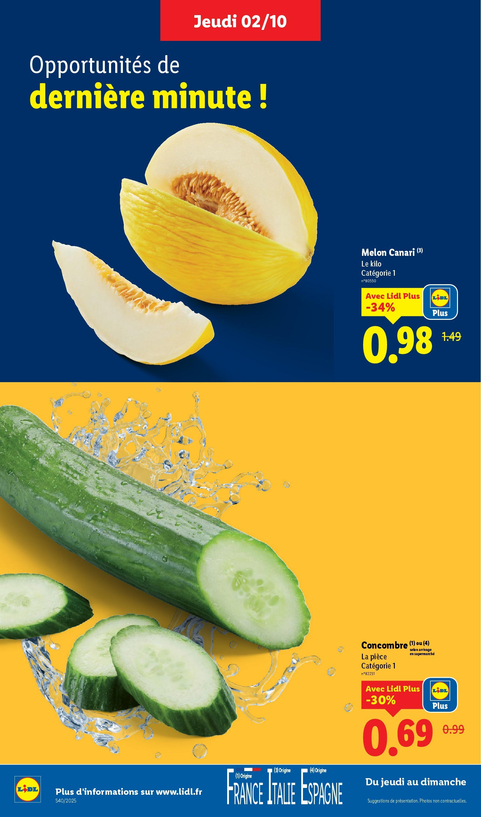 Catalogue LIDL du 01/10/2025 | Promo prospectus en ligne | Page: 4 | Produits: Concombre, Melon