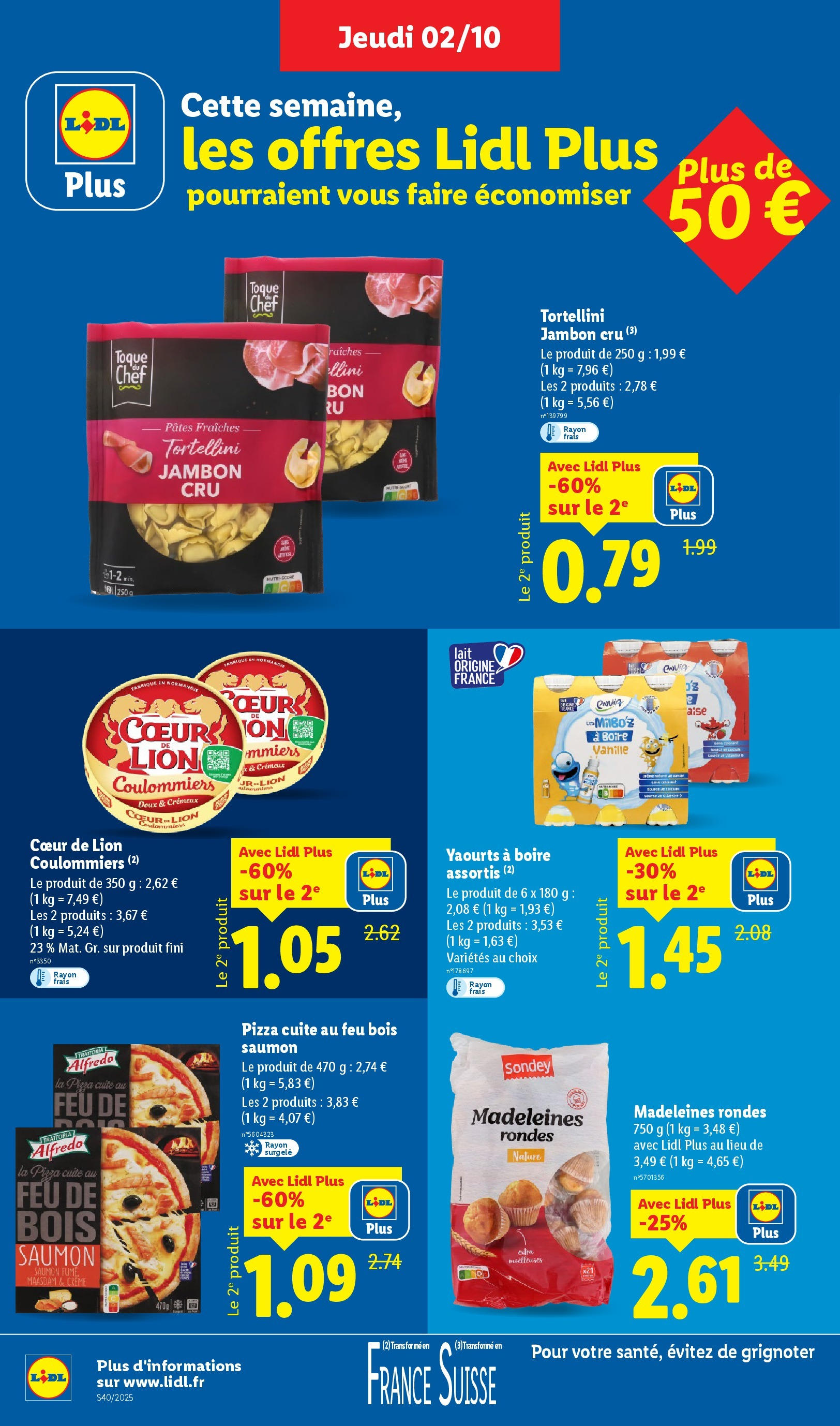 Catalogue LIDL du 01/10/2025 | Promo prospectus en ligne | Page: 10 | Produits: Yaourts, Jambon, Pizza, Crème