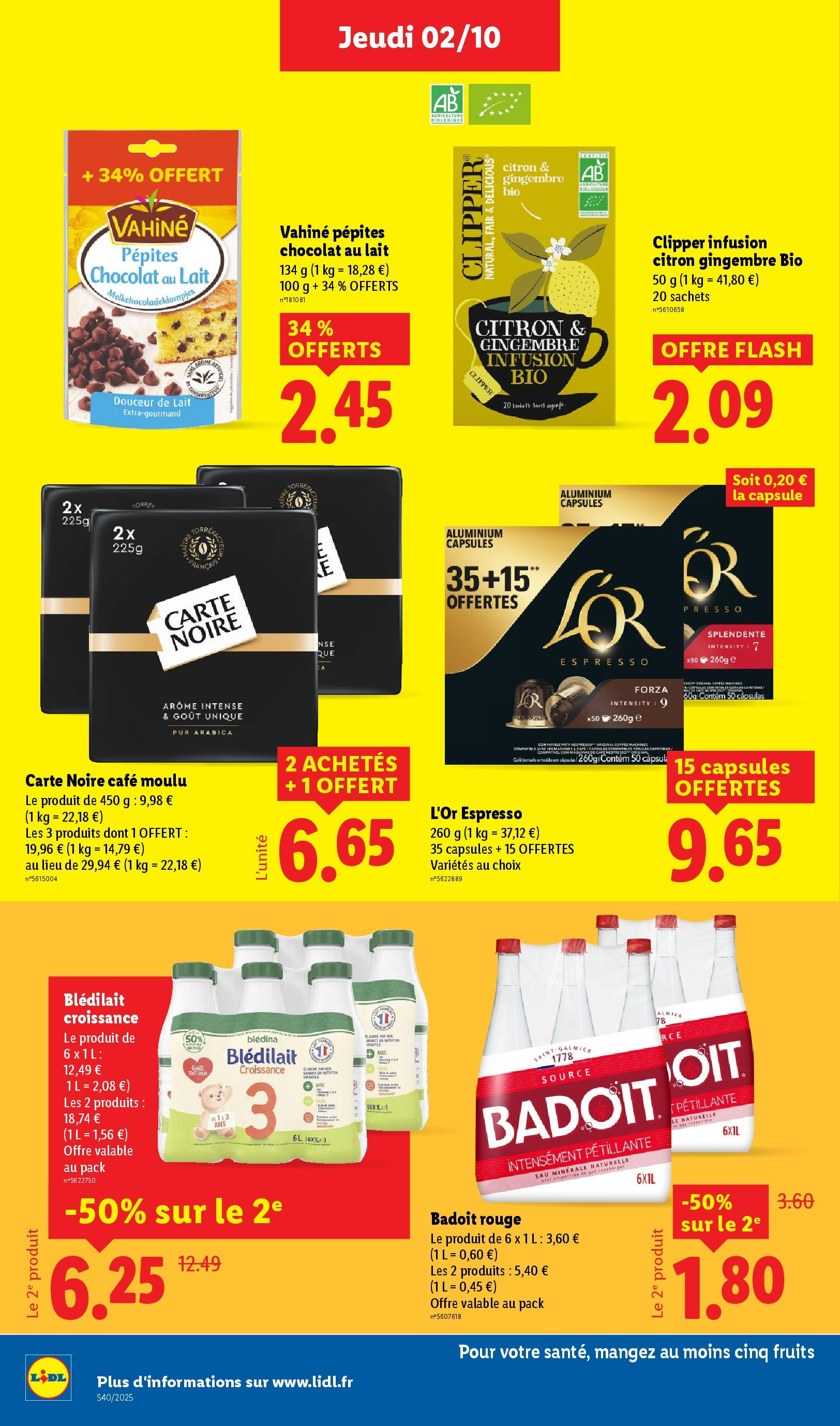 Catalogue LIDL du 01/10/2025 | Promo prospectus en ligne | Page: 20 | Produits: Cafe moulu carte noire, Café moulu, Lait, Chocolat