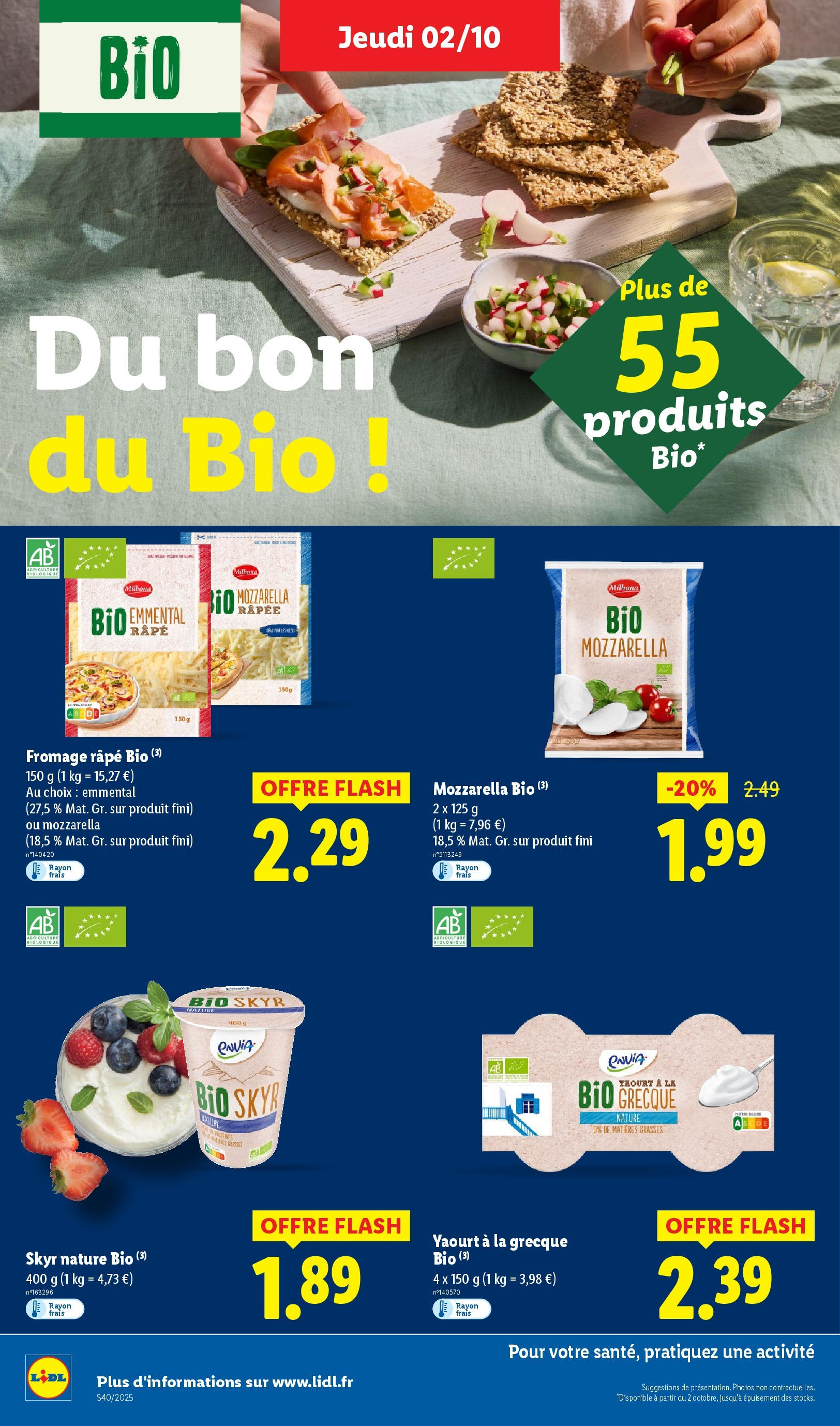 Catalogue LIDL du 01/10/2025 | Promo prospectus en ligne | Page: 24 | Produits: Mozzarella râpée, Emmental, Yaourt à La Grecque, Skyr