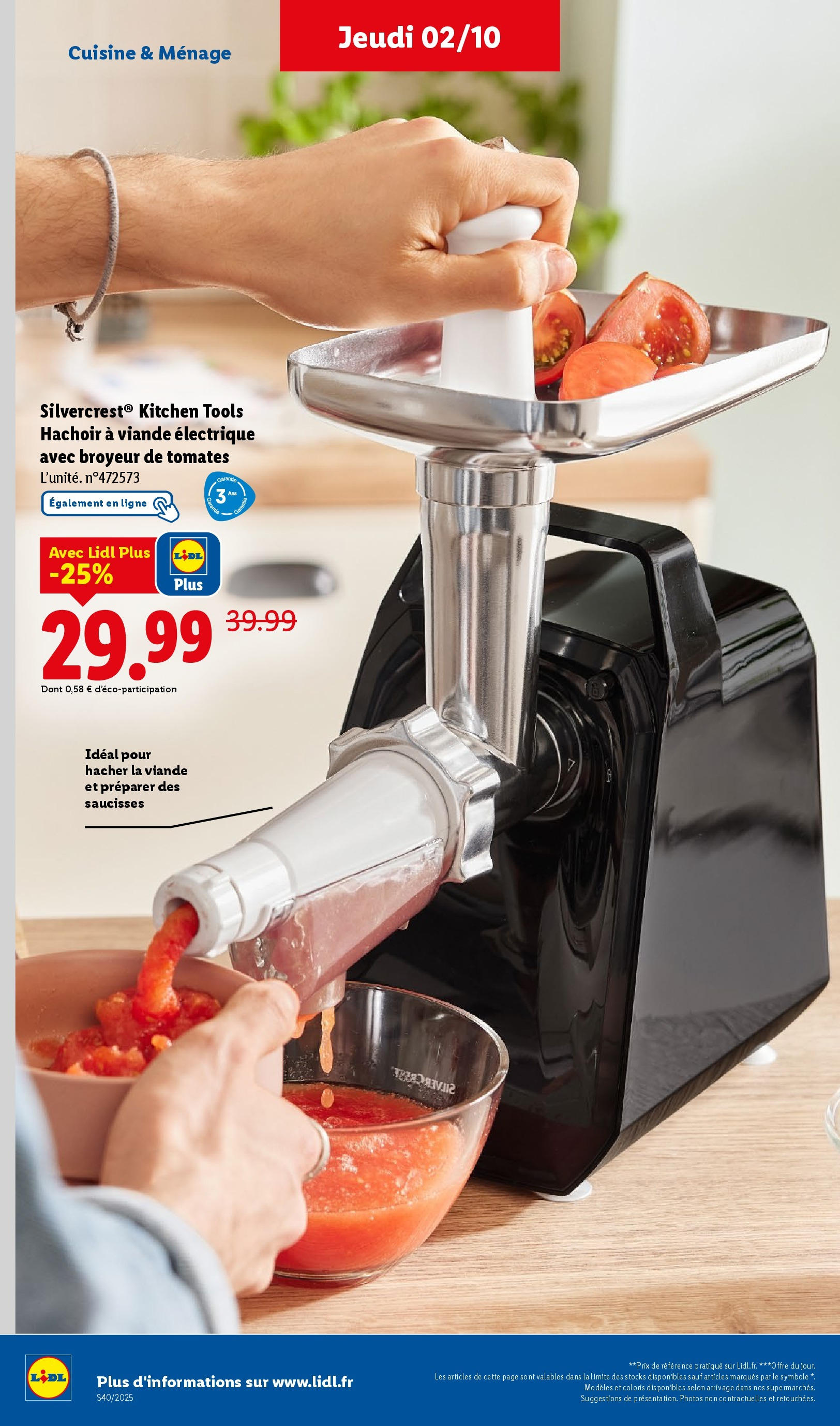 Catalogue LIDL du 01/10/2025 | Promo prospectus en ligne | Page: 38 | Produits: Broyeur, Silvercrest hachoir, Viande, Tomates