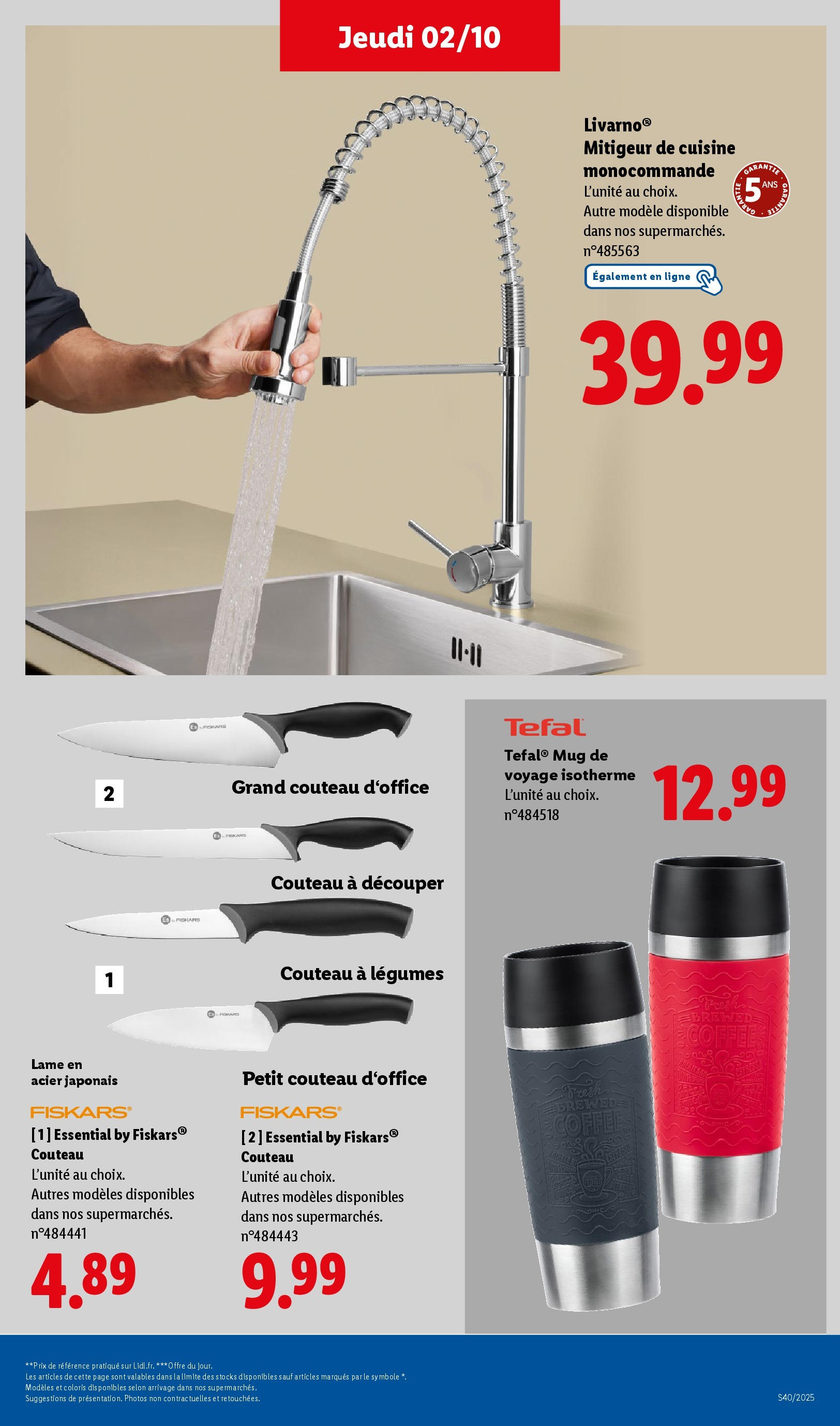 Catalogue LIDL du 01/10/2025 | Promo prospectus en ligne | Page: 39 | Produits: Couteau, Mixer, Tefal, Mitigeur de cuisine