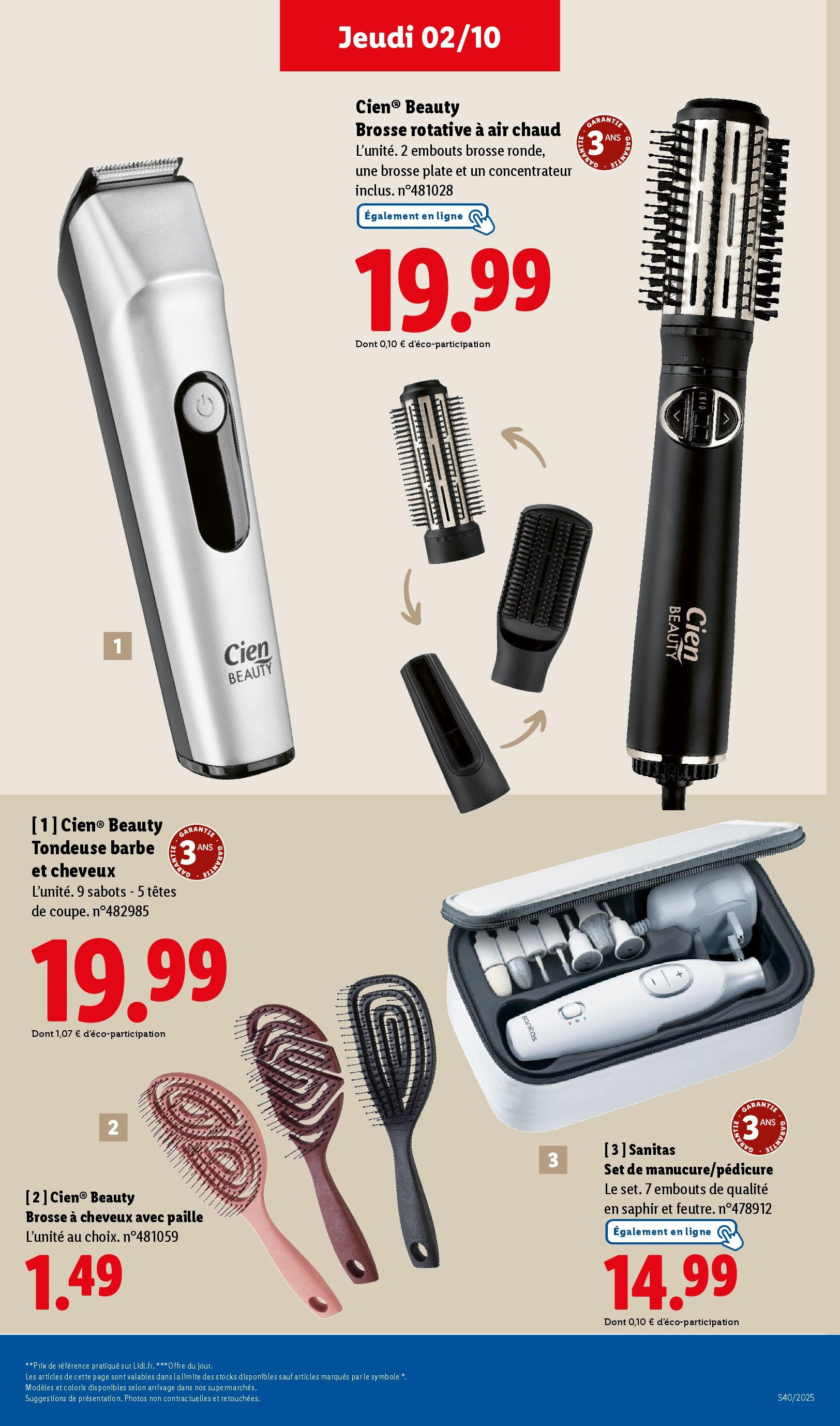 Catalogue LIDL du 01/10/2025 | Promo prospectus en ligne | Page: 49 | Produits: Brosse à cheveux, Brosse rotative, Tondeuse, Brosse