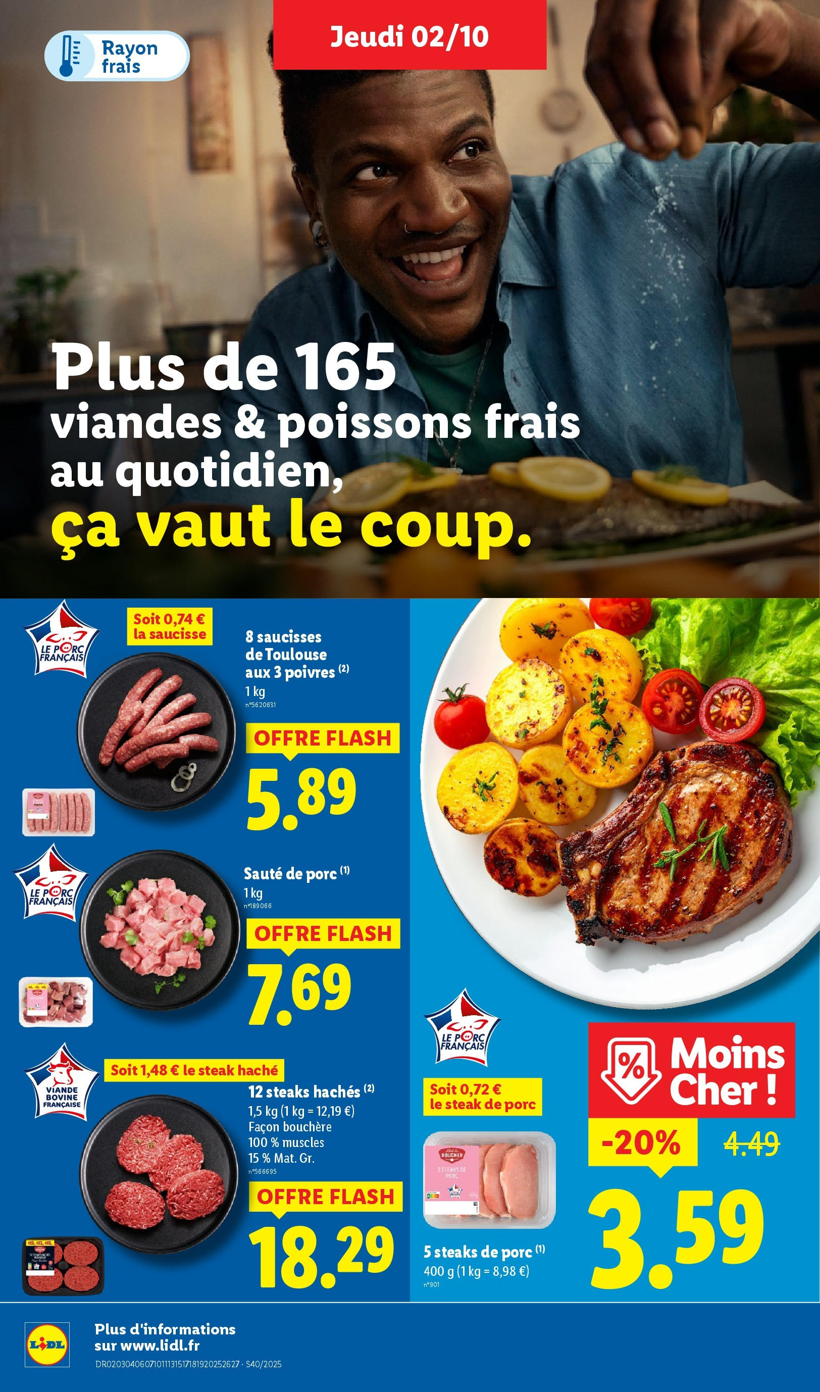 Catalogue LIDL du 01/10/2025 | Promo prospectus en ligne | Page: 8 | Produits: Steaks hachés façon, Sauté de porc, Saucisse, Viande