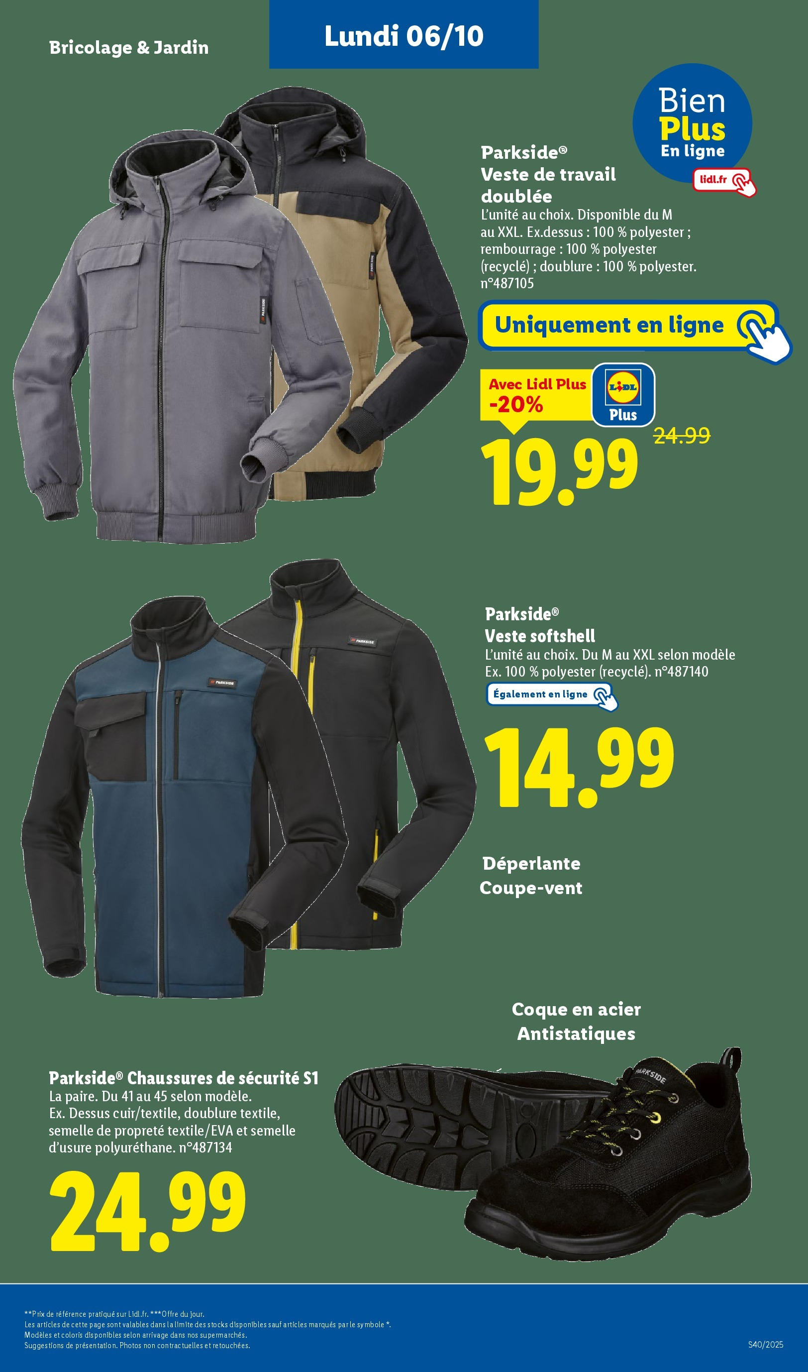 Catalogue LIDL du 01/10/2025 | Promo prospectus en ligne | Page: 58 | Produits: Chaussures de sécurité, Veste