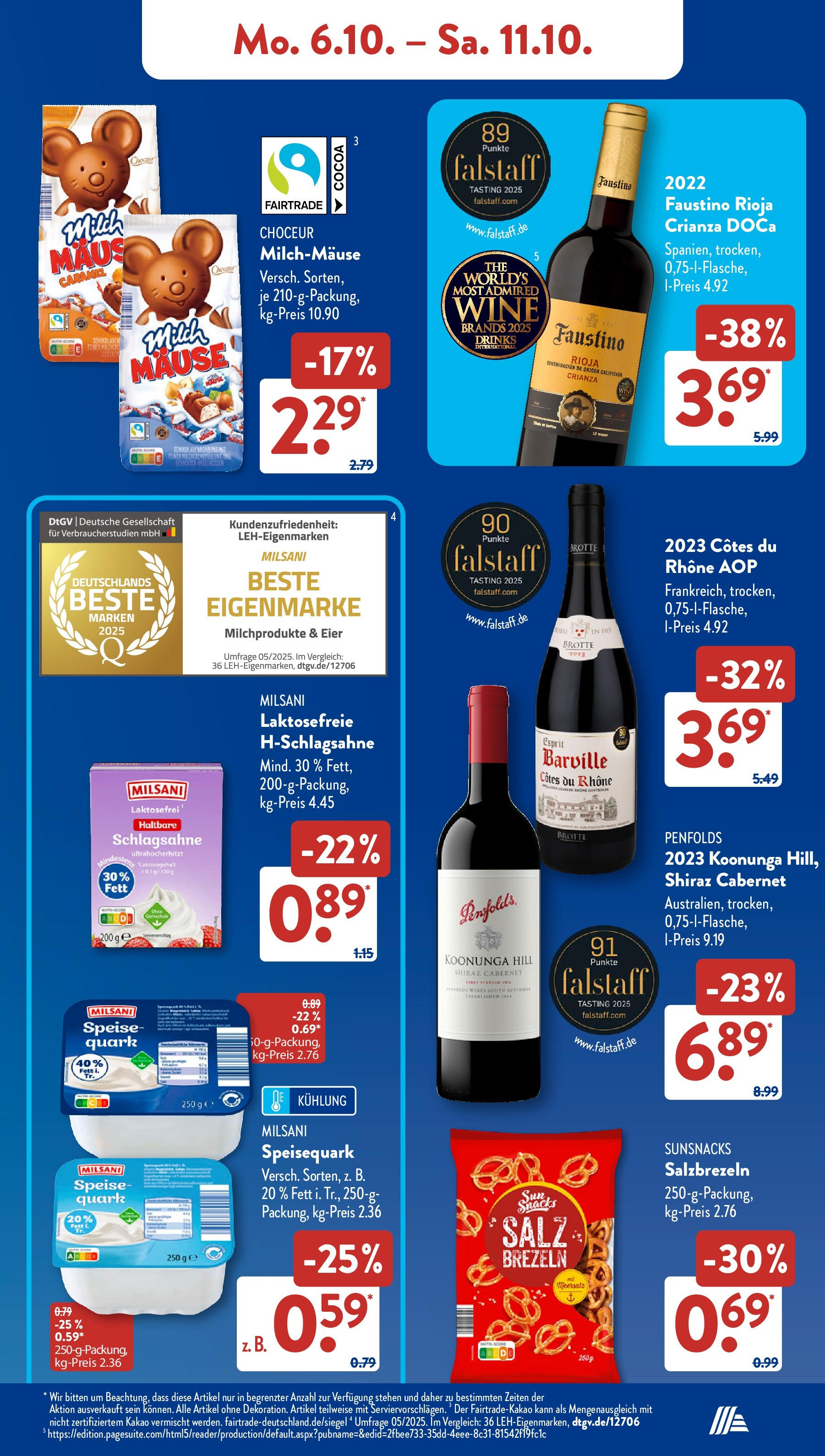 Aldi Süd - Aldi Süd: Wochenangebote (ab 06.10.2025) zum Blättern | Seite: 7 | Produkte: Schlagsahne, Milch, Salz, Maus