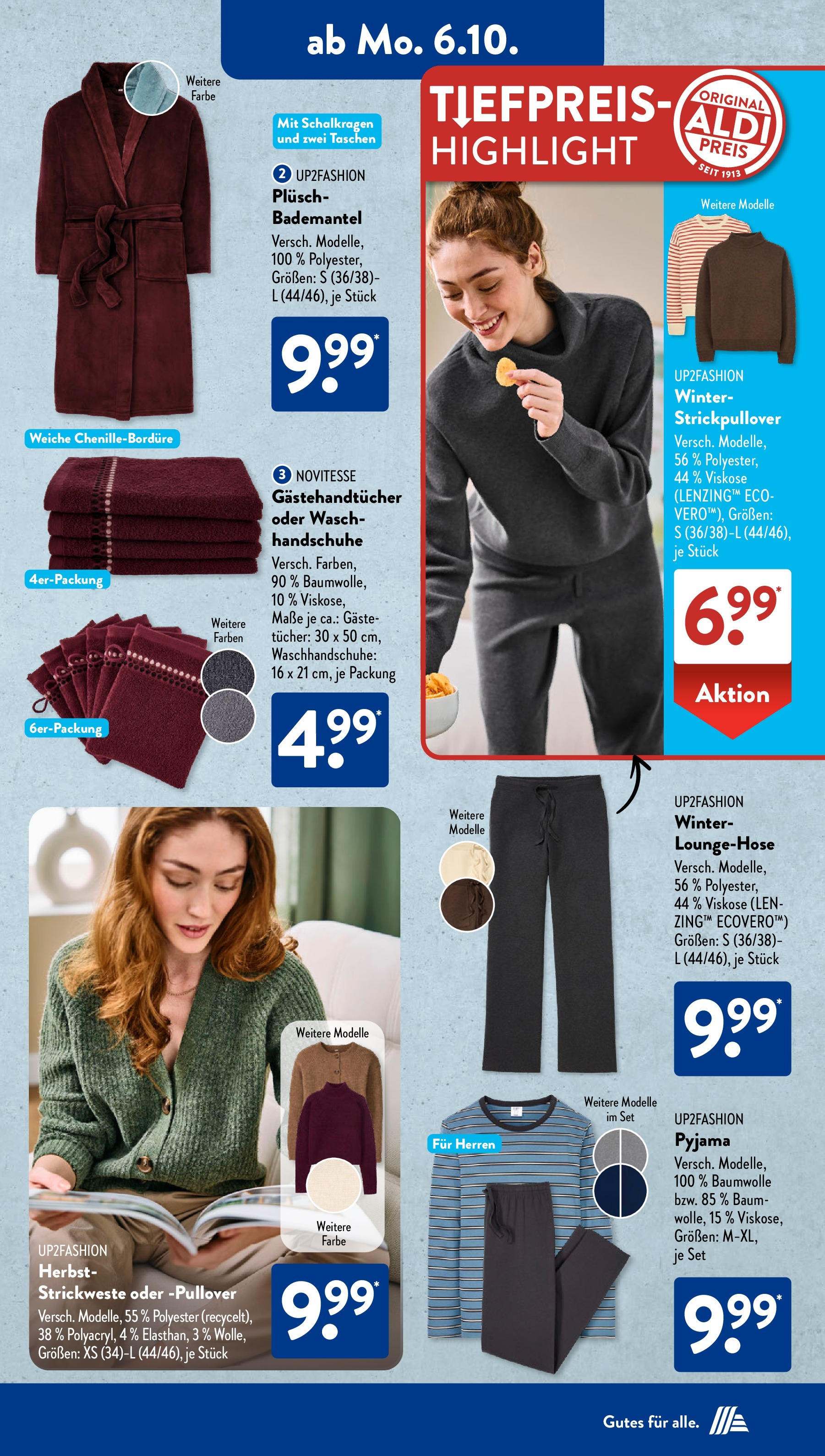 Aldi Süd - Aldi Süd: Wochenangebote (ab 06.10.2025) zum Blättern | Seite: 15 | Produkte: Up2fashion, Pyjama, Bademantel, Handschuhe