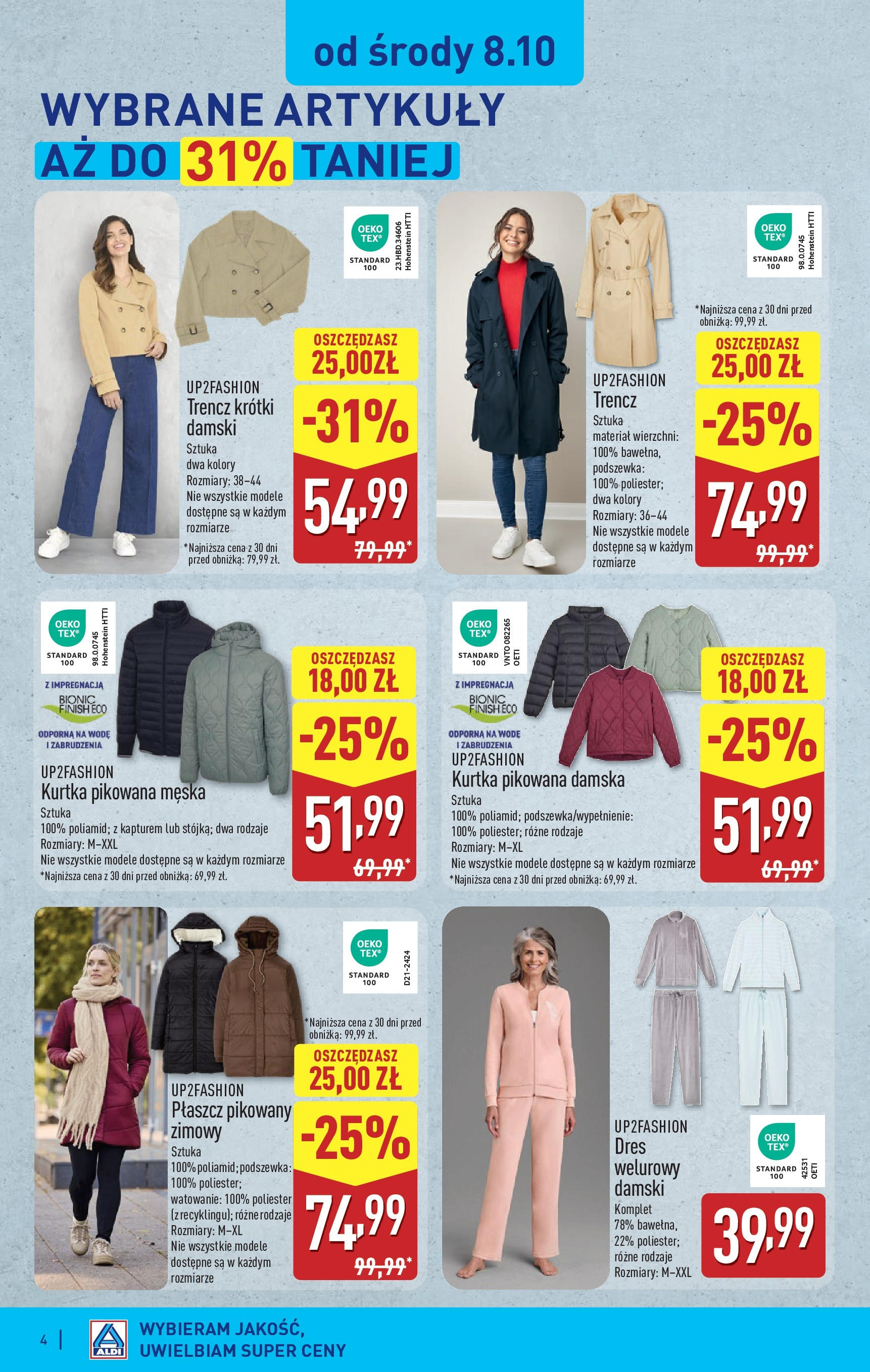 Aldi Gazetka - Artykuły przemysłowe i tekstylia od 06.10.2025 - Ulotka PDF, promocje | Strona: 4 | Produkty: Kurtka, Płaszcz, Finish