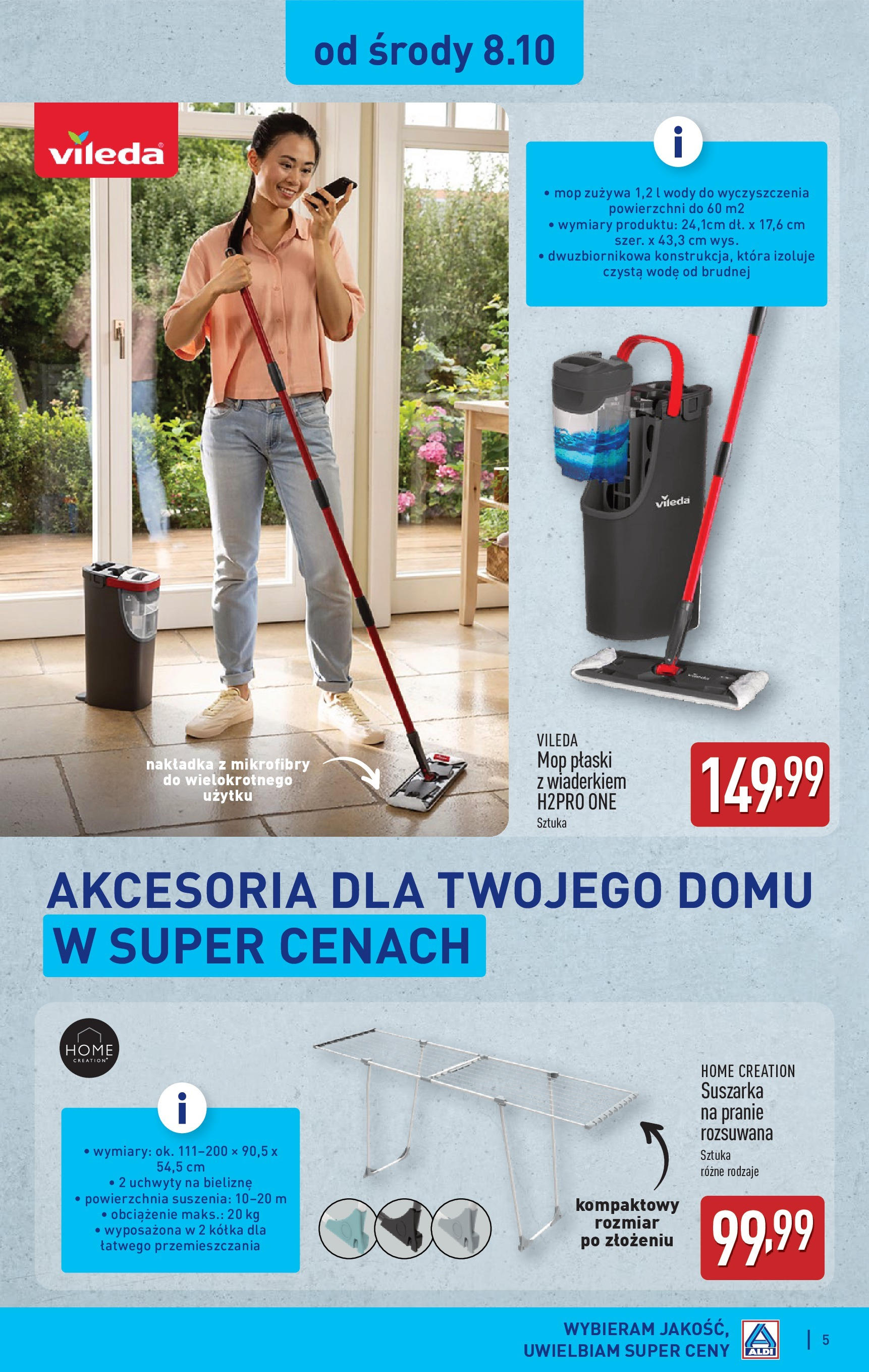 Aldi Gazetka - Artykuły przemysłowe i tekstylia od 06.10.2025 - Ulotka PDF, promocje | Strona: 5 | Produkty: Suszarka na pranie, Suszarka, Vileda
