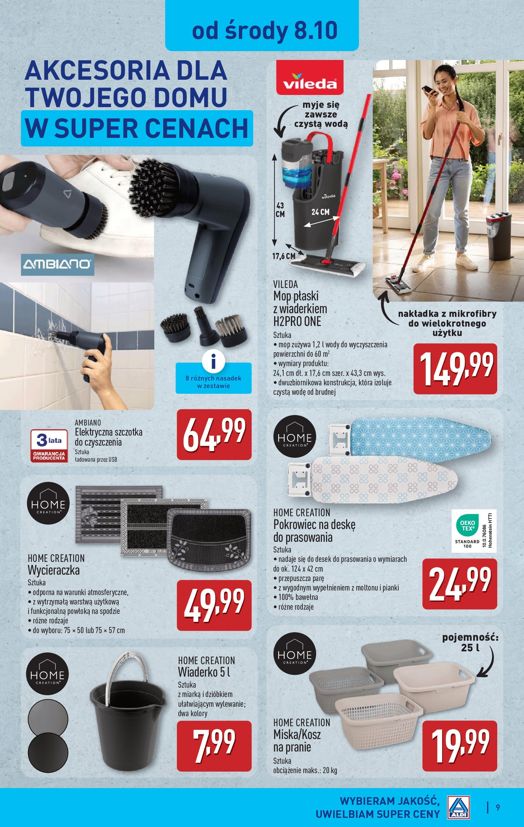Aldi Gazetka - Artykuły przemysłowe i tekstylia od 06.10.2025 - Ulotka PDF, promocje | Strona: 9 | Produkty: Pianki, Szczotka, Vileda, Woda