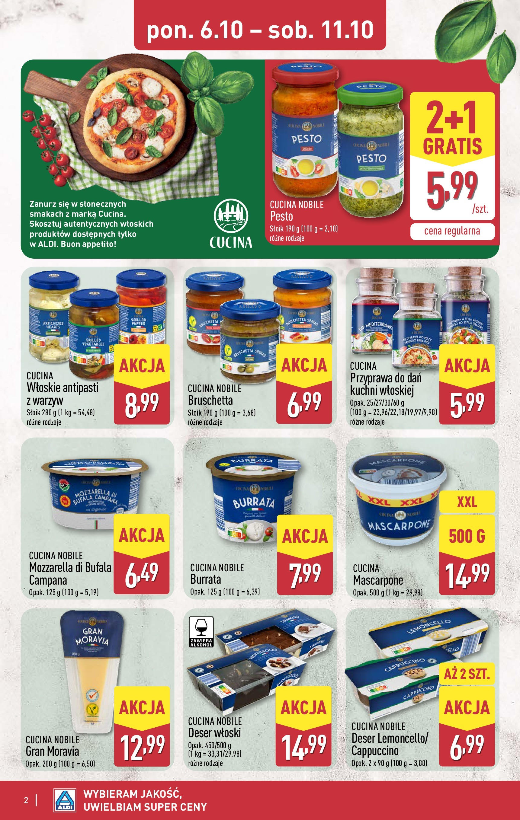 Aldi Gazetka - Smakowita podróż do Włoch od 06.10.2025 - Ulotka PDF, promocje | Strona: 2 | Produkty: Mozzarella di bufala, Cappuccino, Pesto, Mozzarella
