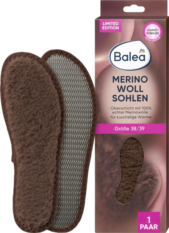 Balea Einlegesohlen Merino Woll Sohlen Gr. 38/39 (1 Paar)