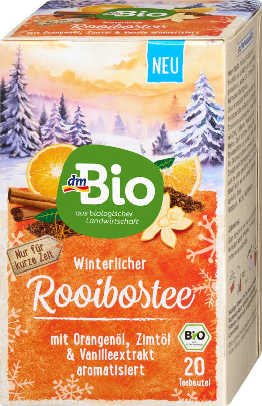 dmBio Winterlicher Rooibostee mit Orangenöl, Zimtöl & Vanilleextrakt (20 Beutel)