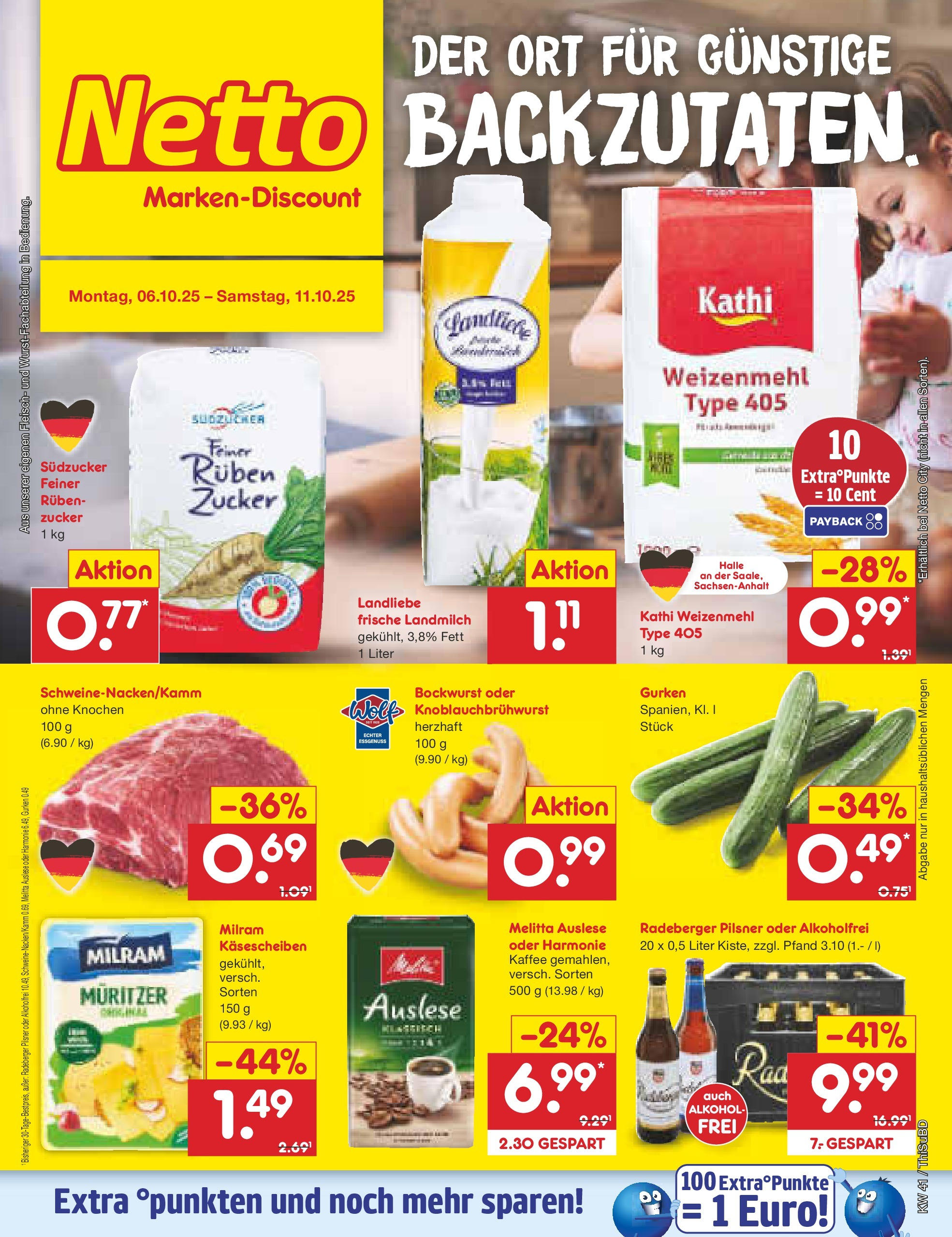 Netto Marken-Discount prospekt Thiendorf	 (ab 05.10.2025) » Angebote | Seite: 1 | Produkte: Kaffee, Zucker, Gurken, Radeberger pilsner