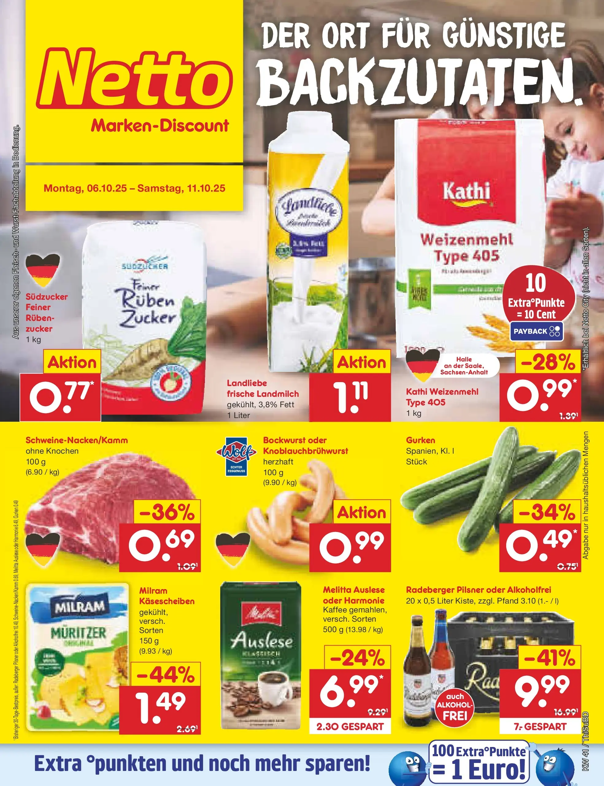 Netto Marken-Discount prospekt Thiendorf	 (ab 06.10.2025) » Angebote | Seite: 1 | Produkte: Bockwurst, Kaffee, Milram, Radeberger pilsner