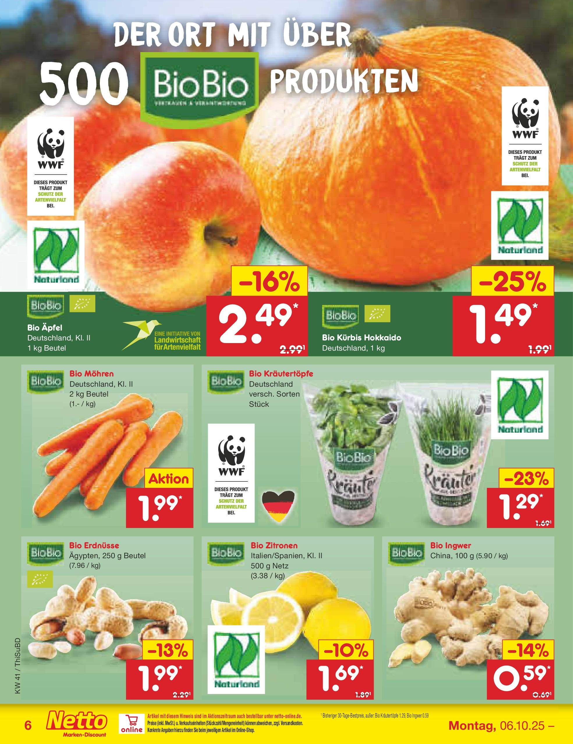 Netto Marken-Discount prospekt Thiendorf	 (ab 05.10.2025) » Angebote | Seite: 6 | Produkte: Erdnüsse, Äpfel, Mohren, Zitronen