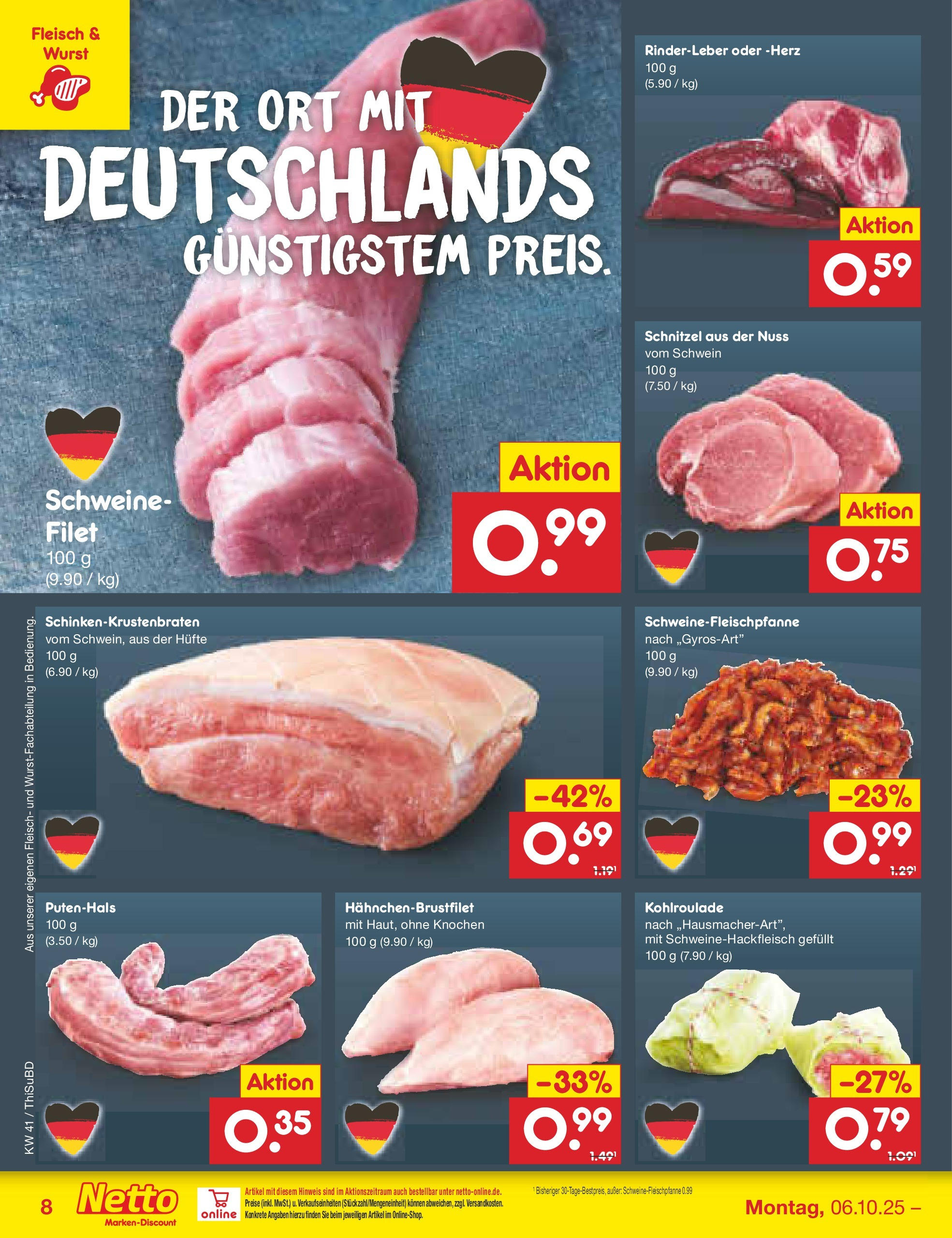 Netto Marken-Discount prospekt Thiendorf	 (ab 05.10.2025) » Angebote | Seite: 8 | Produkte: Schnitzel, Wurst, Fleisch