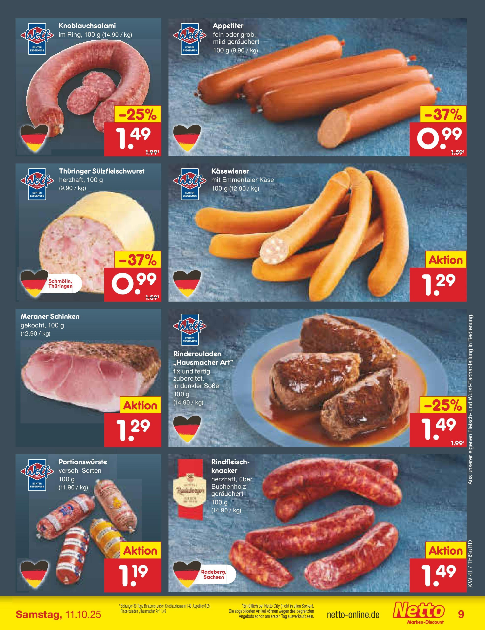 Netto Marken-Discount prospekt Thiendorf	 (ab 05.10.2025) » Angebote | Seite: 9 | Produkte: Käse, Soße, Schinken, Fleisch