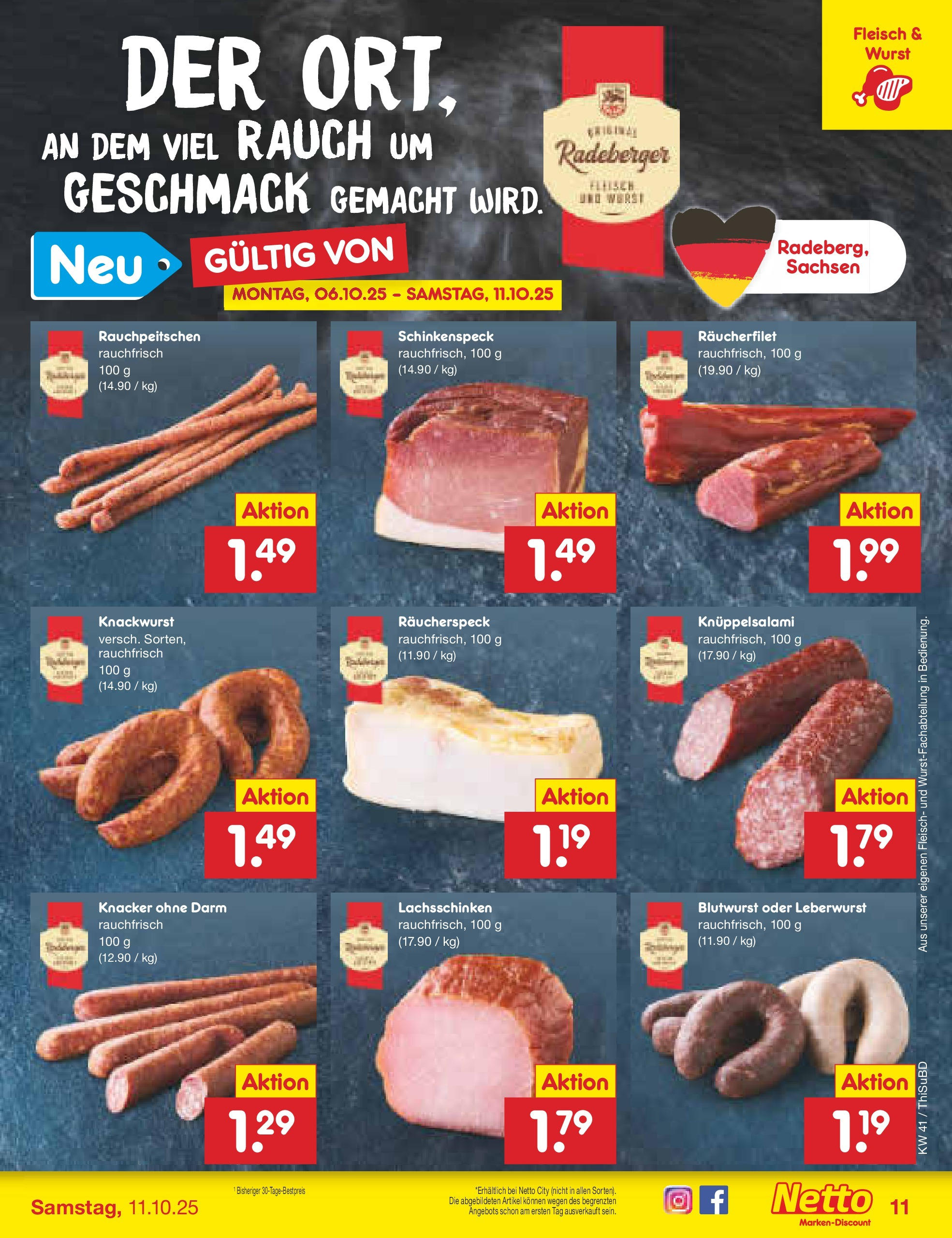 Netto Marken-Discount prospekt Thiendorf	 (ab 05.10.2025) » Angebote | Seite: 11 | Produkte: Wurst, Fleisch
