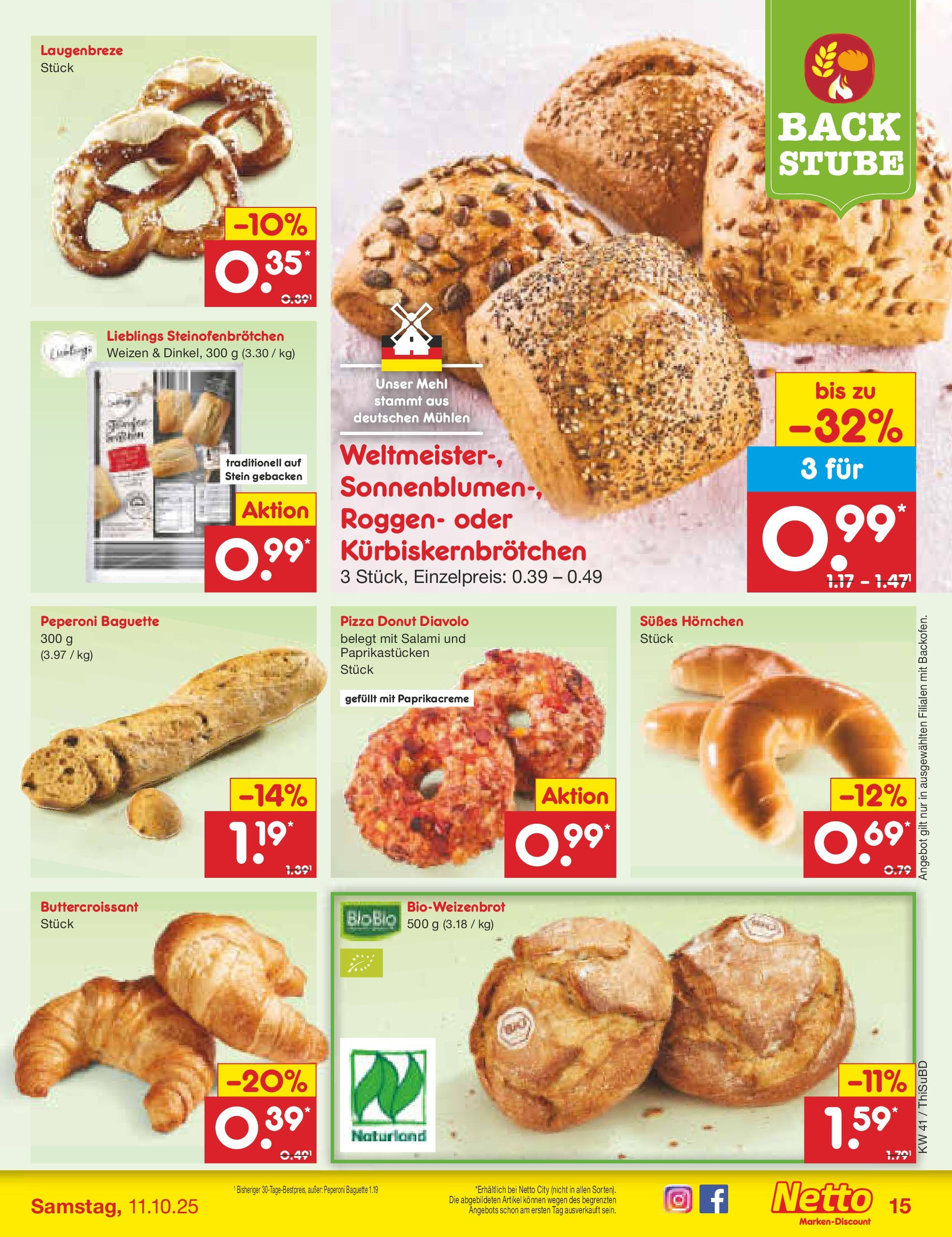 Netto Marken-Discount prospekt Thiendorf	 (ab 05.10.2025) » Angebote | Seite: 15 | Produkte: Mehl, Baguette, Salami, Pizza