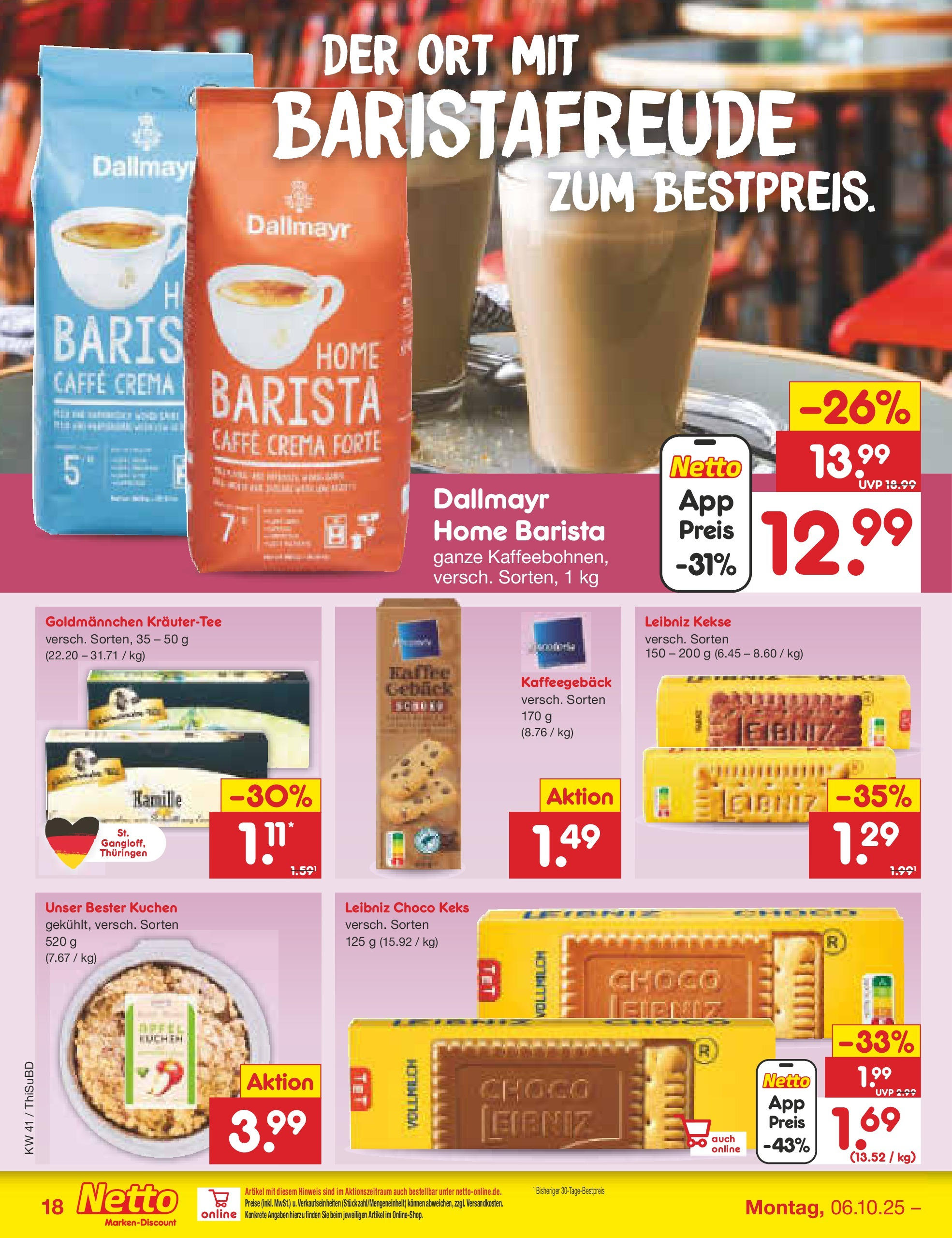 Netto Marken-Discount prospekt Thiendorf	 (ab 05.10.2025) » Angebote | Seite: 18 | Produkte: Dallmayr, Kuchen, Kekse