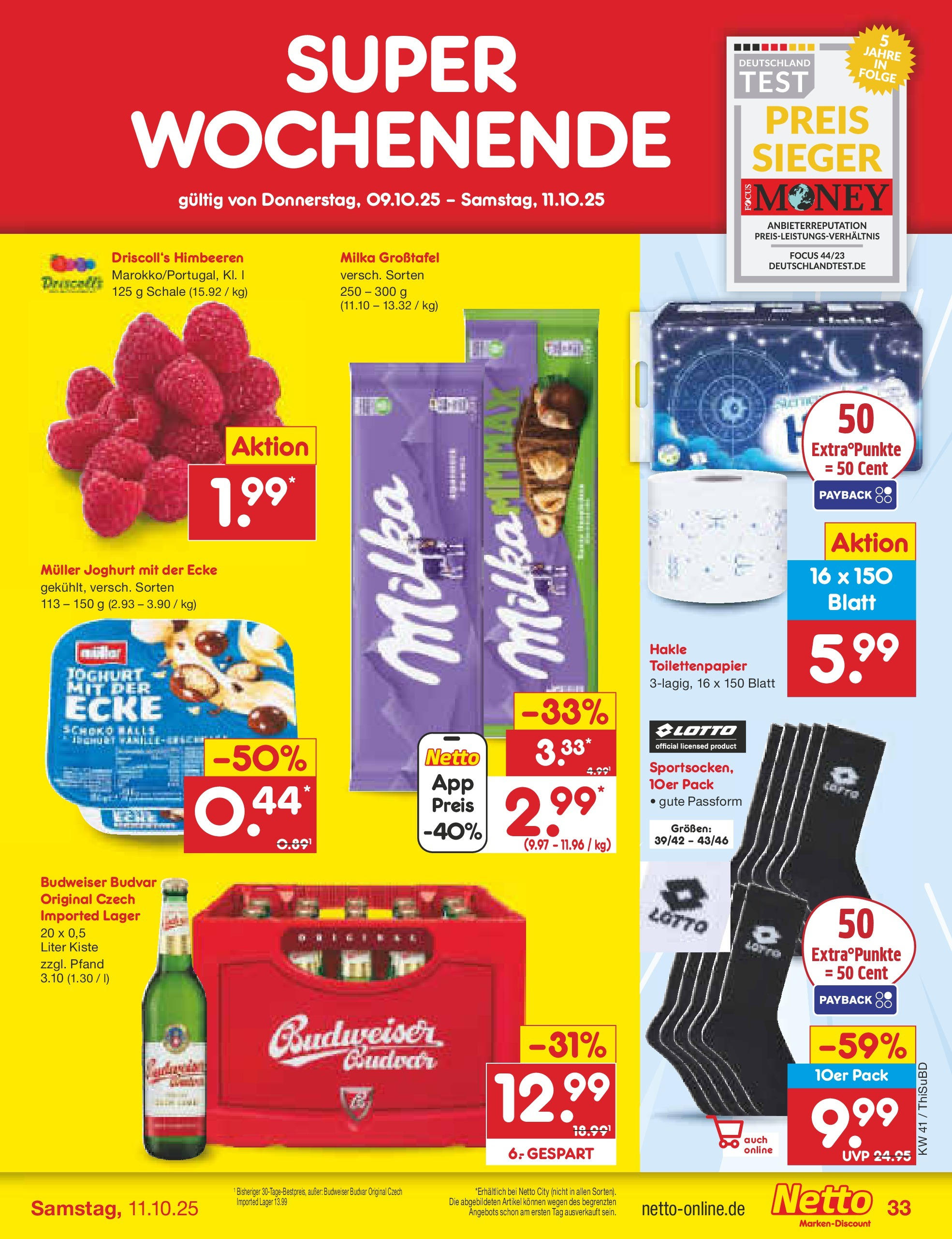 Netto Marken-Discount prospekt Thiendorf	 (ab 05.10.2025) » Angebote | Seite: 37 | Produkte: Himbeeren, Joghurt, Milka, Toilettenpapier