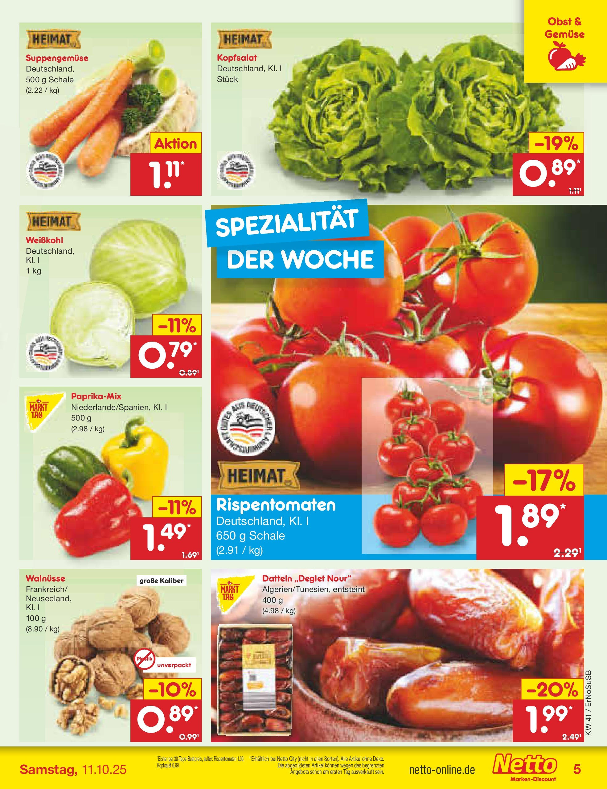 Netto Marken-Discount prospekt Nordhausen	 (ab 05.10.2025) » Angebote | Seite: 5 | Produkte: Walnüsse, Gemüse, Paprika, Obst