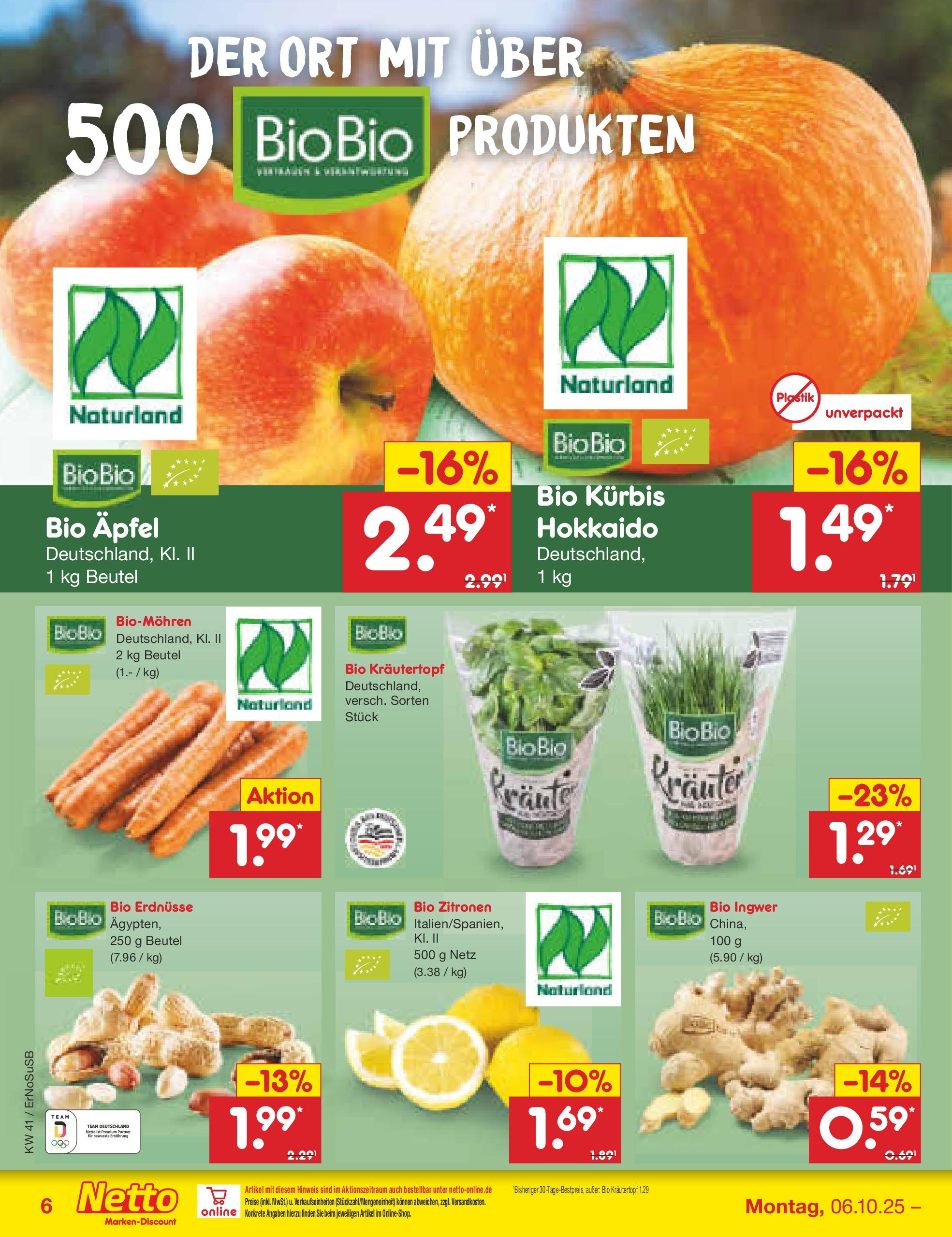 Netto Marken-Discount prospekt Nordhausen	 (ab 05.10.2025) » Angebote | Seite: 6 | Produkte: Erdnüsse, Äpfel, Kürbis, Zitronen