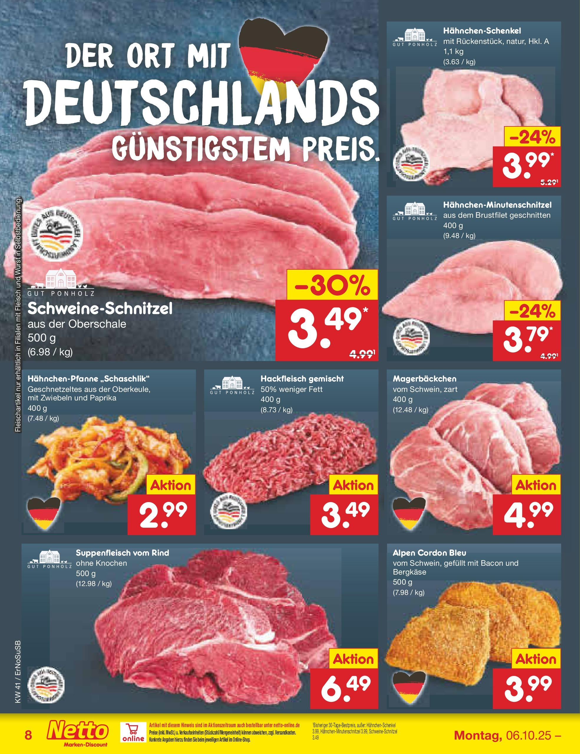 Netto Marken-Discount prospekt Nordhausen	 (ab 05.10.2025) » Angebote | Seite: 8 | Produkte: Hahnchenschenkel, Paprika, Wurst, Hackfleisch