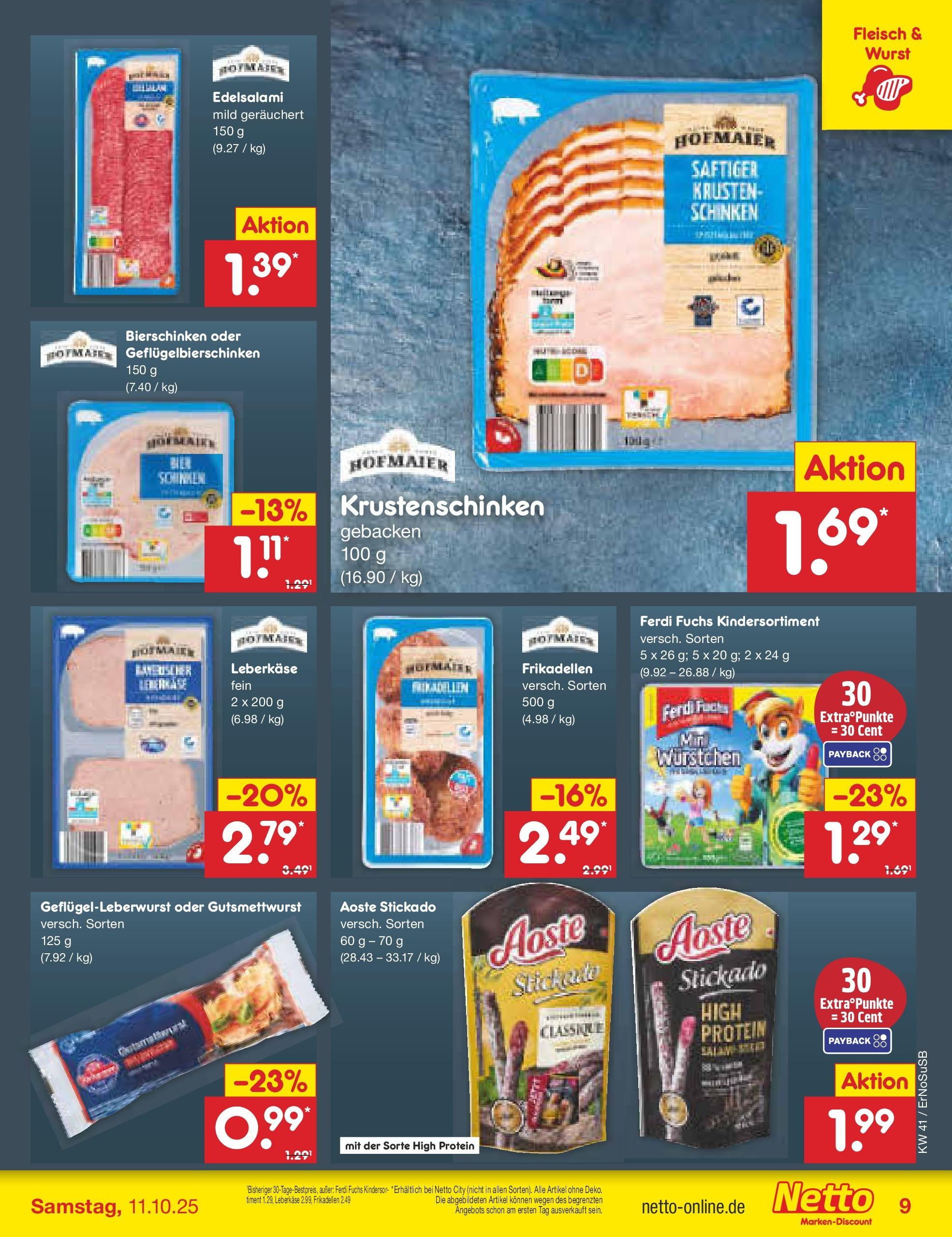 Netto Marken-Discount prospekt Nordhausen	 (ab 05.10.2025) » Angebote | Seite: 9 | Produkte: Wurst, Schinken, Fleisch, Leberkase