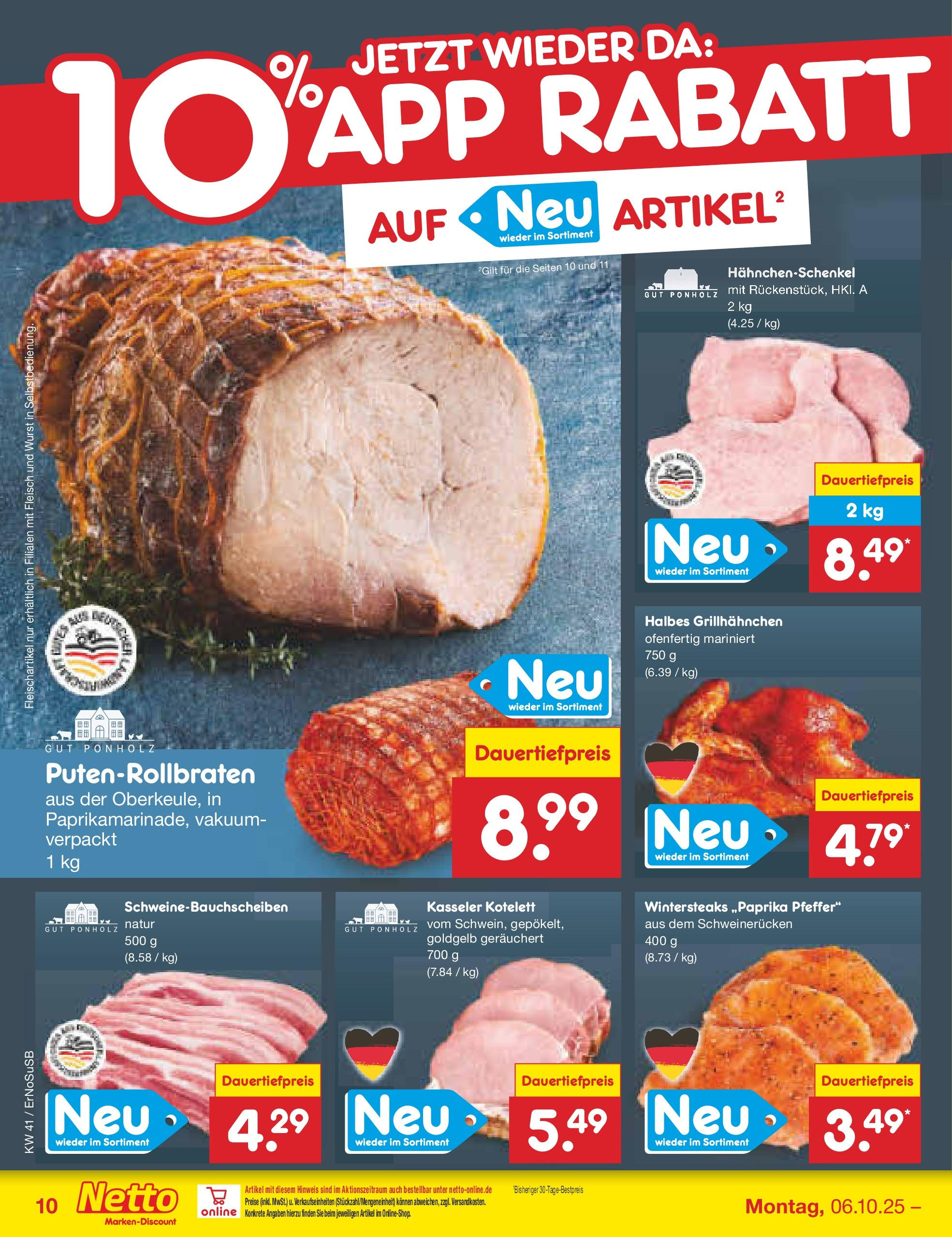 Netto Marken-Discount prospekt Nordhausen	 (ab 05.10.2025) » Angebote | Seite: 10 | Produkte: Hahnchenschenkel, Wurst, Schweinerucken, Fleisch