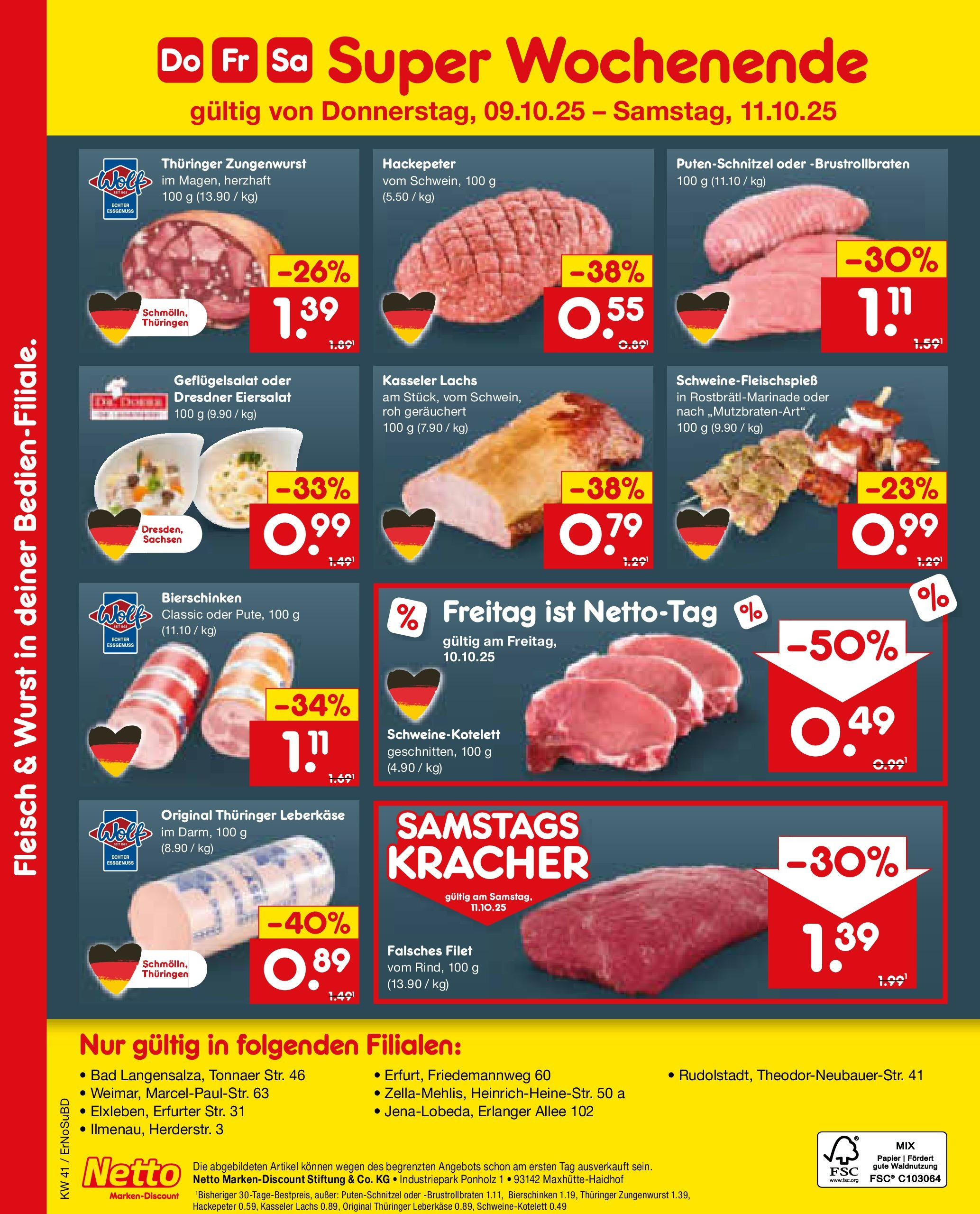 Netto Marken-Discount prospekt Nordhausen	 (ab 05.10.2025) » Angebote | Seite: 13 | Produkte: Lachs, Putenschnitzel, Fleisch, Leberkase
